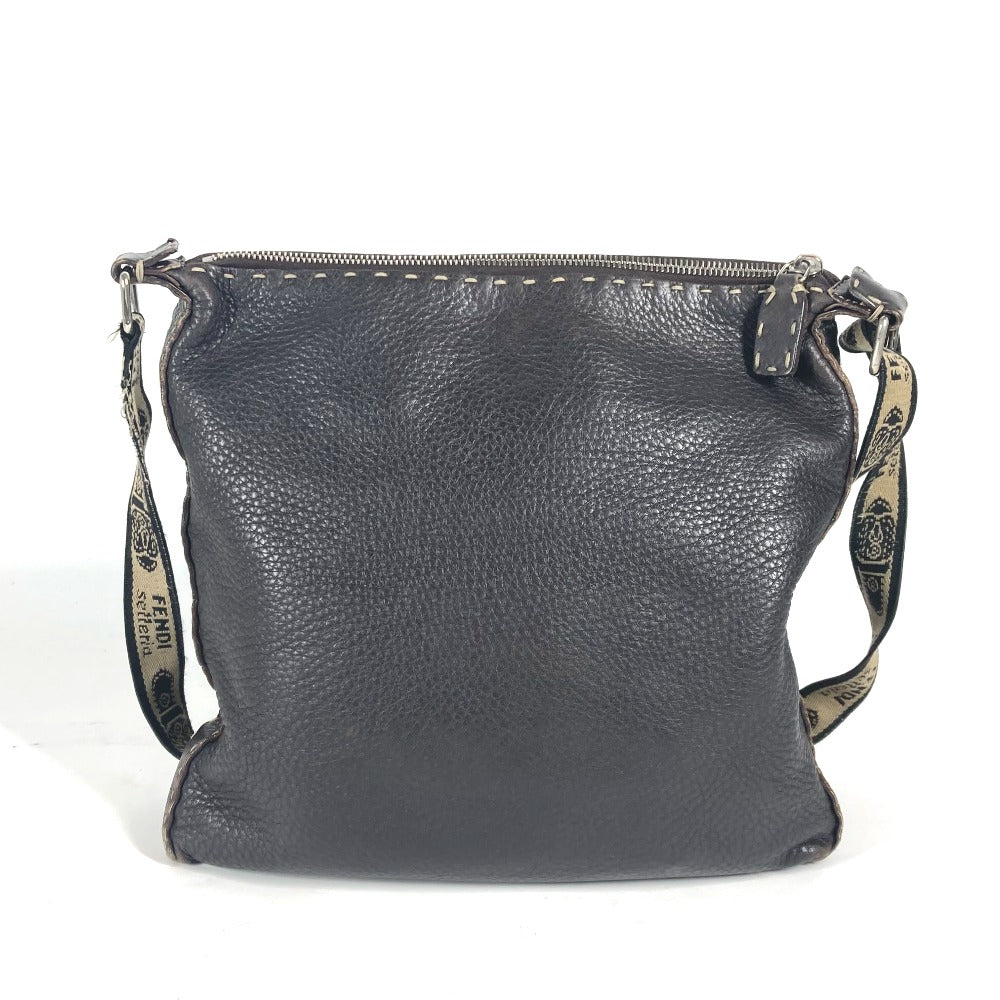 FENDI Shoulder Bag leather Dark brown Pochette Selleria logo Women Used