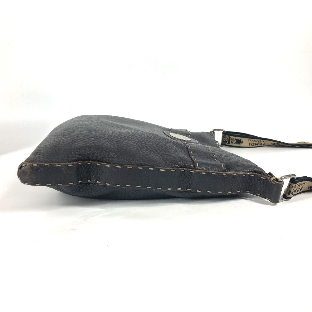 FENDI Shoulder Bag leather Dark brown Pochette Selleria logo Women Used