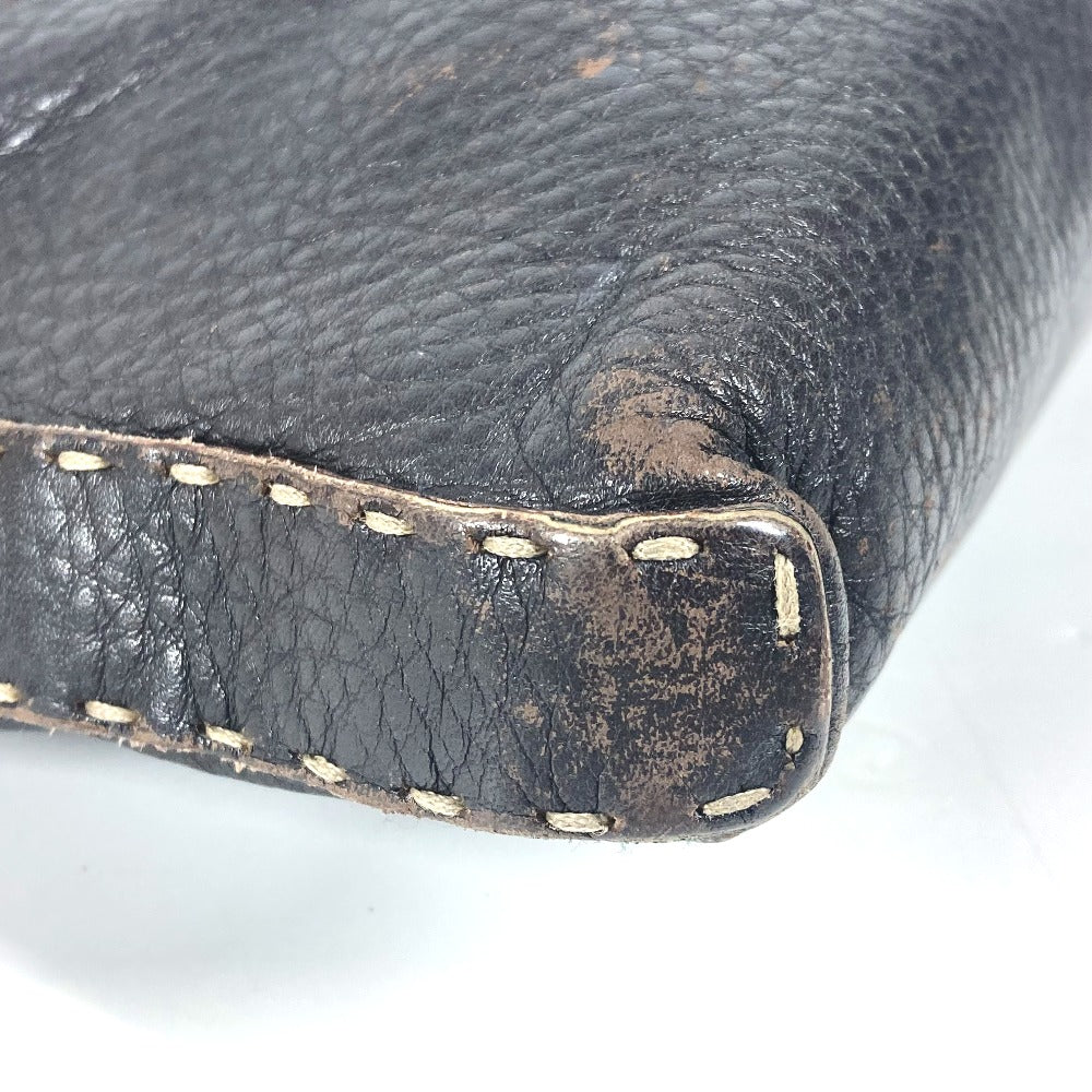 FENDI Shoulder Bag leather Dark brown Pochette Selleria logo Women Used