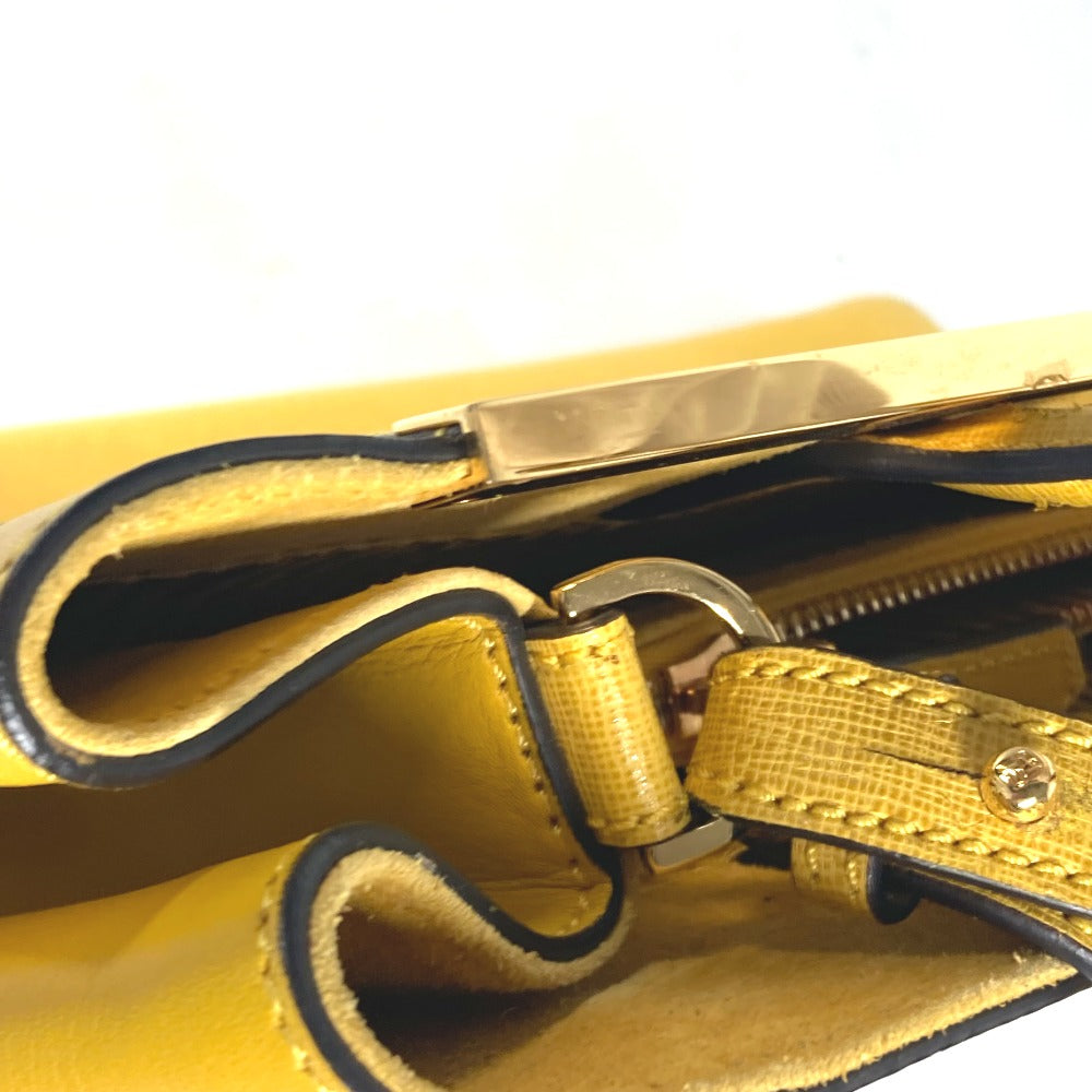 FENDI Handbag 8BH250 leather yellow Shoulder Bag Shoulder Bag Tote Bag To joule Women Used