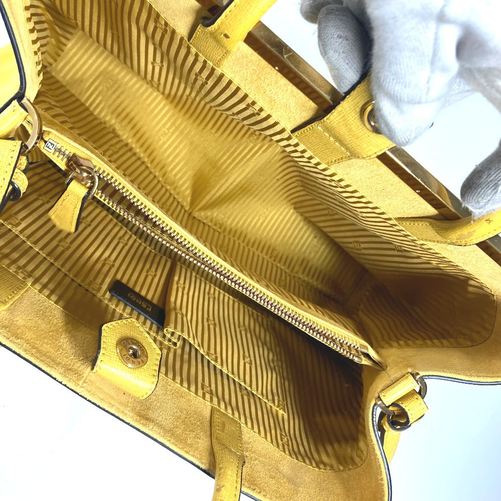 FENDI Handbag 8BH250 leather yellow Shoulder Bag Shoulder Bag Tote Bag To joule Women Used