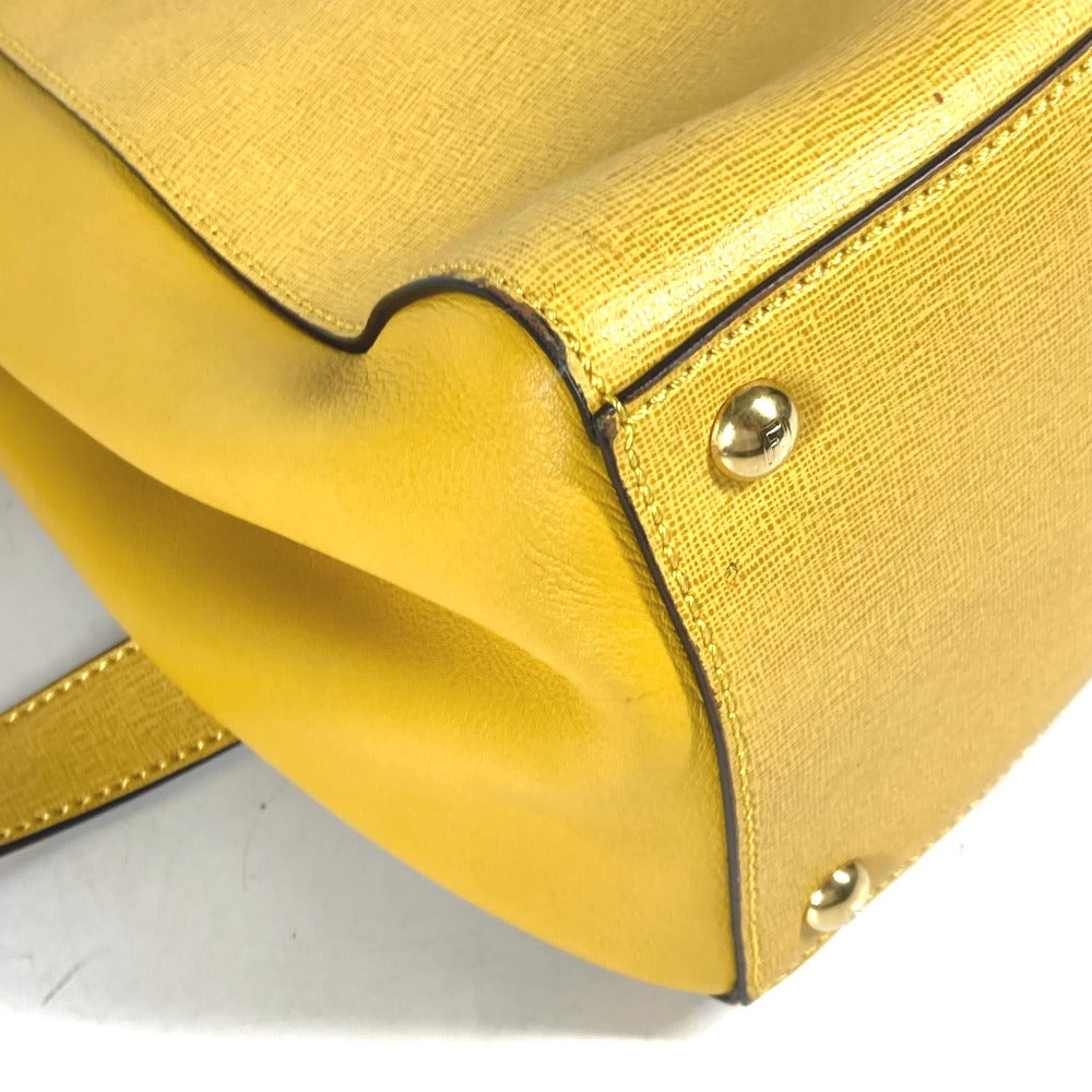 FENDI Handbag 8BH250 leather yellow Shoulder Bag Shoulder Bag Tote Bag To joule Women Used