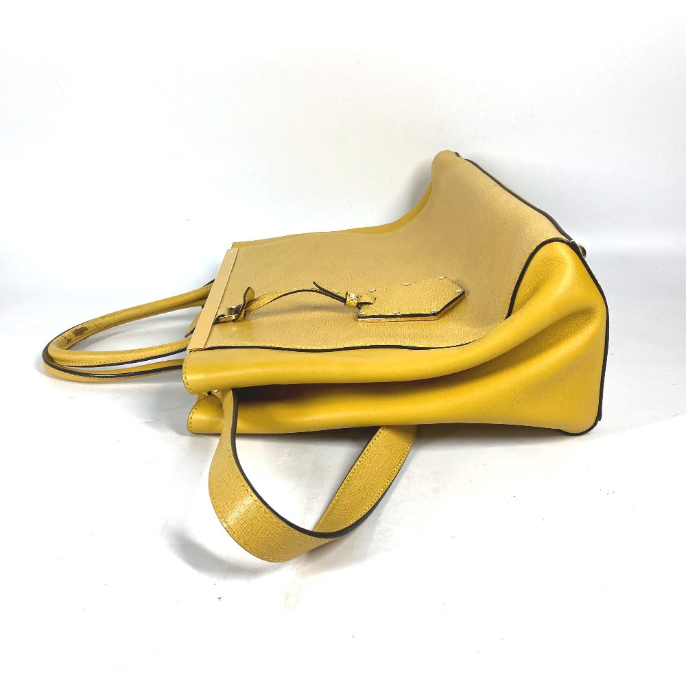 FENDI Handbag 8BH250 leather yellow Shoulder Bag Shoulder Bag Tote Bag To joule Women Used