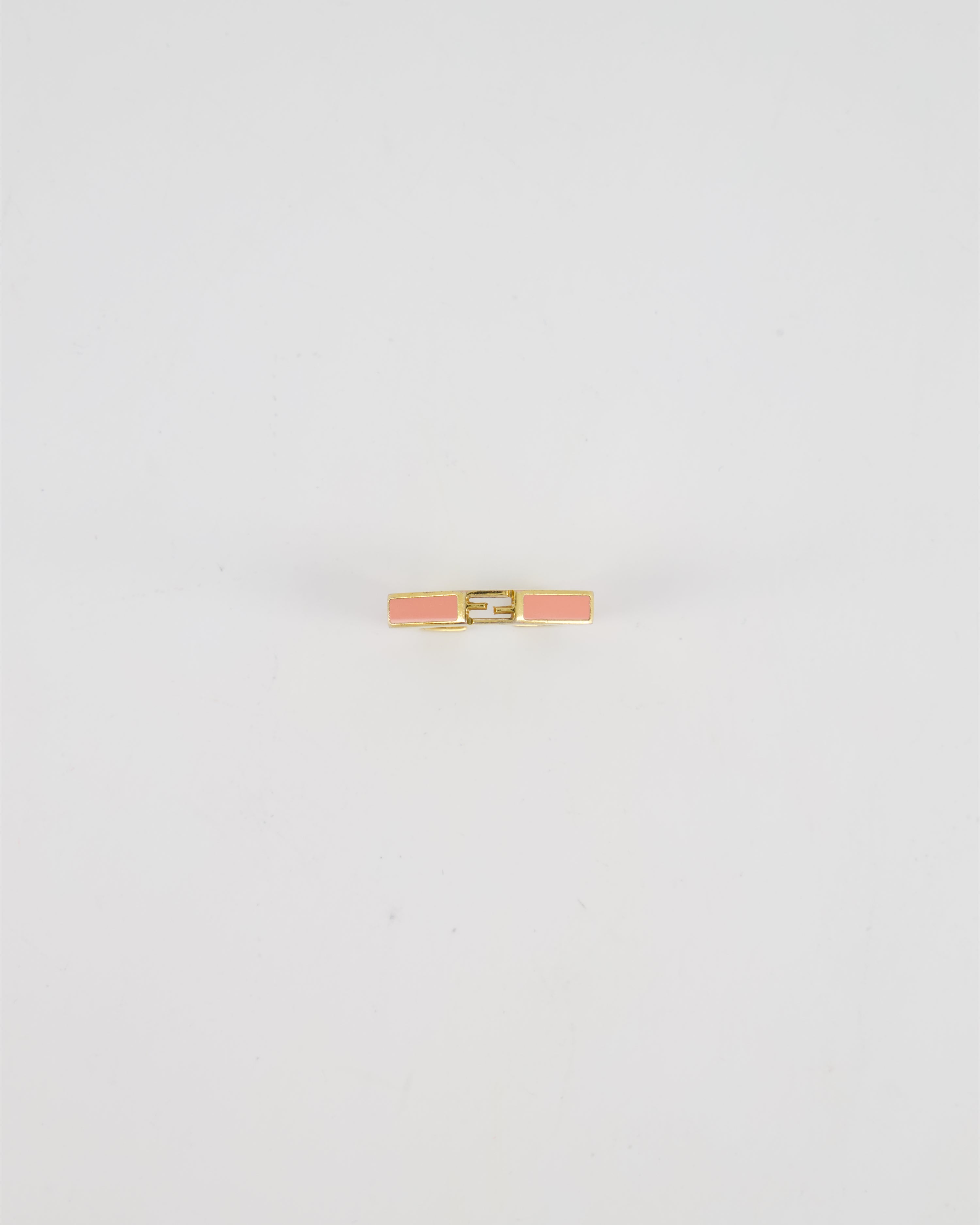 Fendi Gold Enamel Hexagonal Baguette Ring with pink Enamel Detail Size M