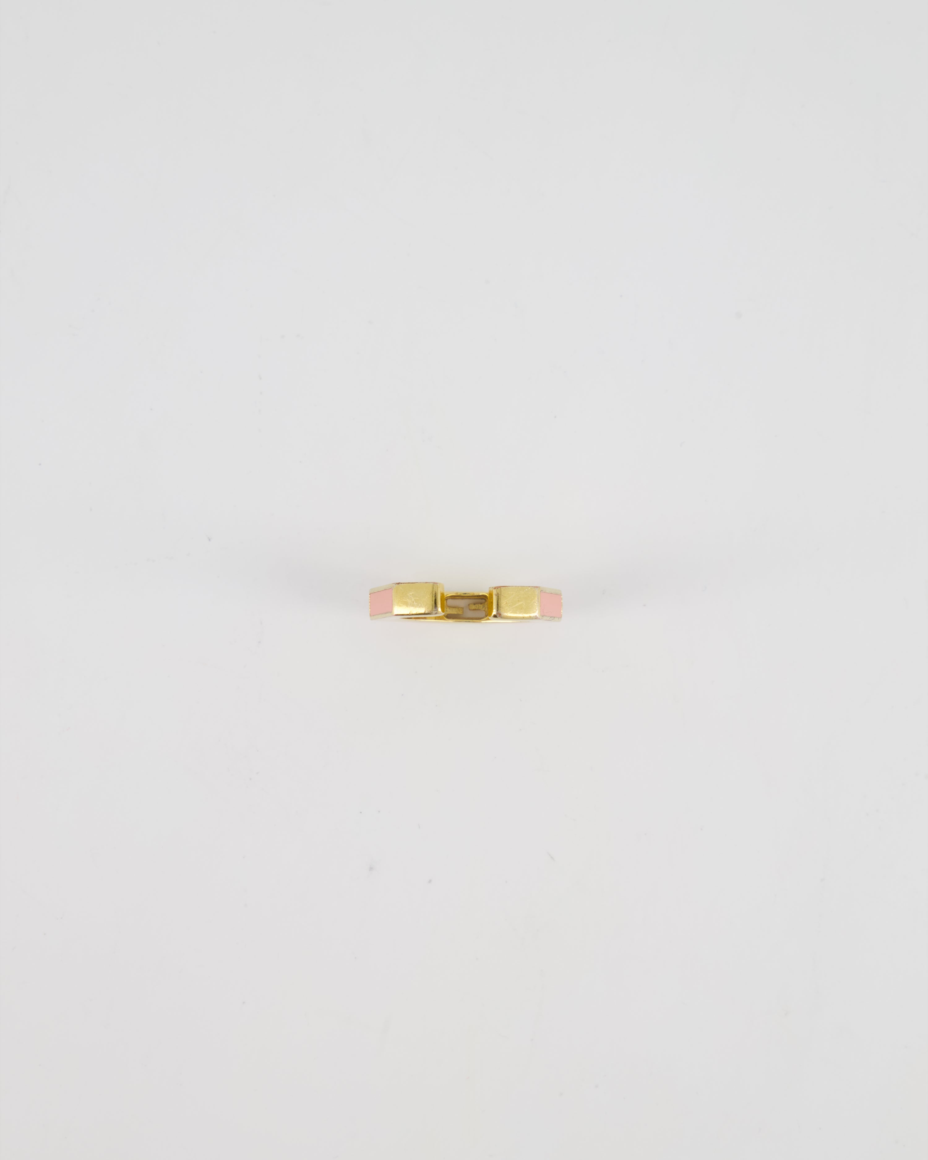 Fendi Gold Enamel Hexagonal Baguette Ring with pink Enamel Detail Size M
