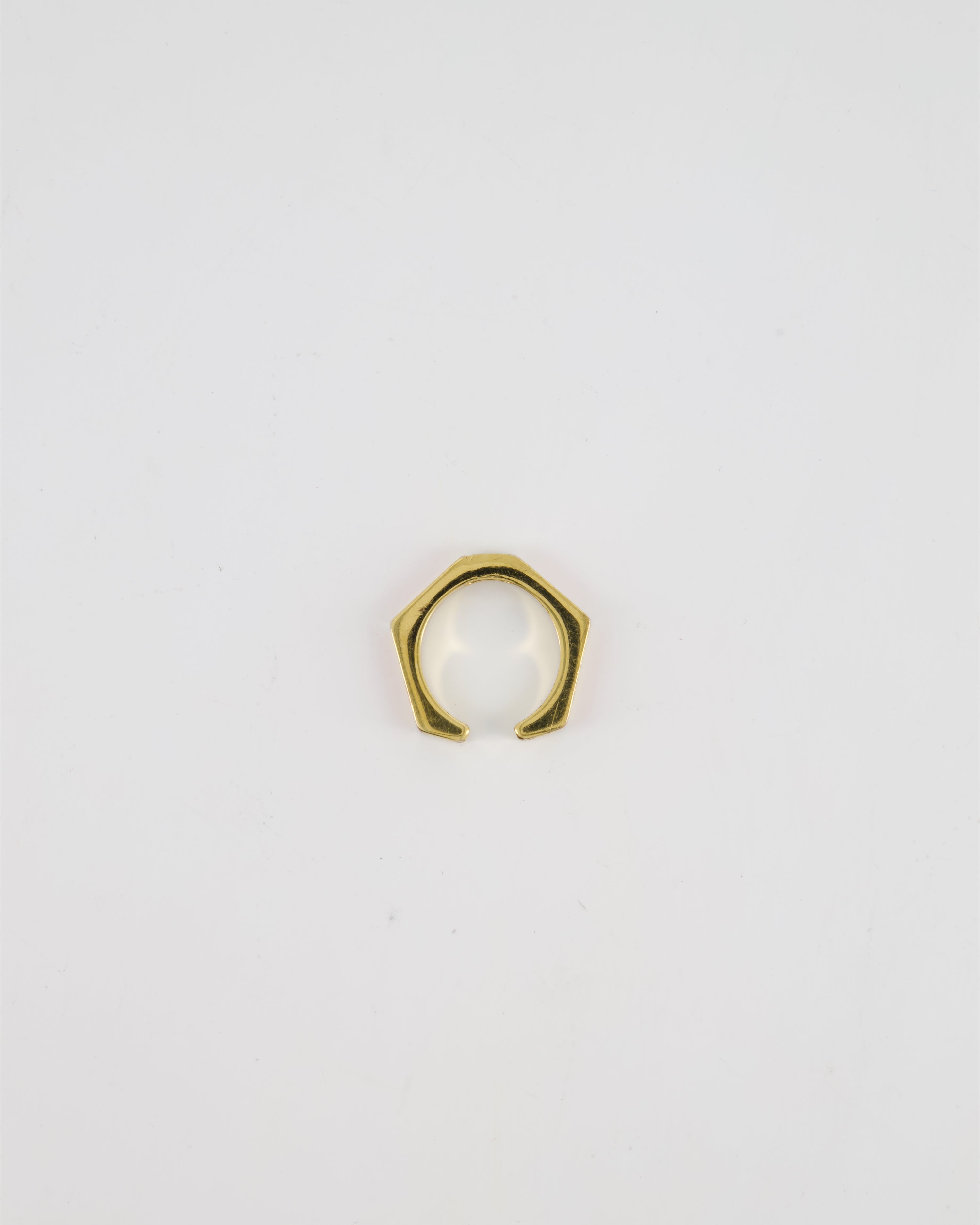 Fendi Gold Enamel Hexagonal Baguette Ring with pink Enamel Detail Size M