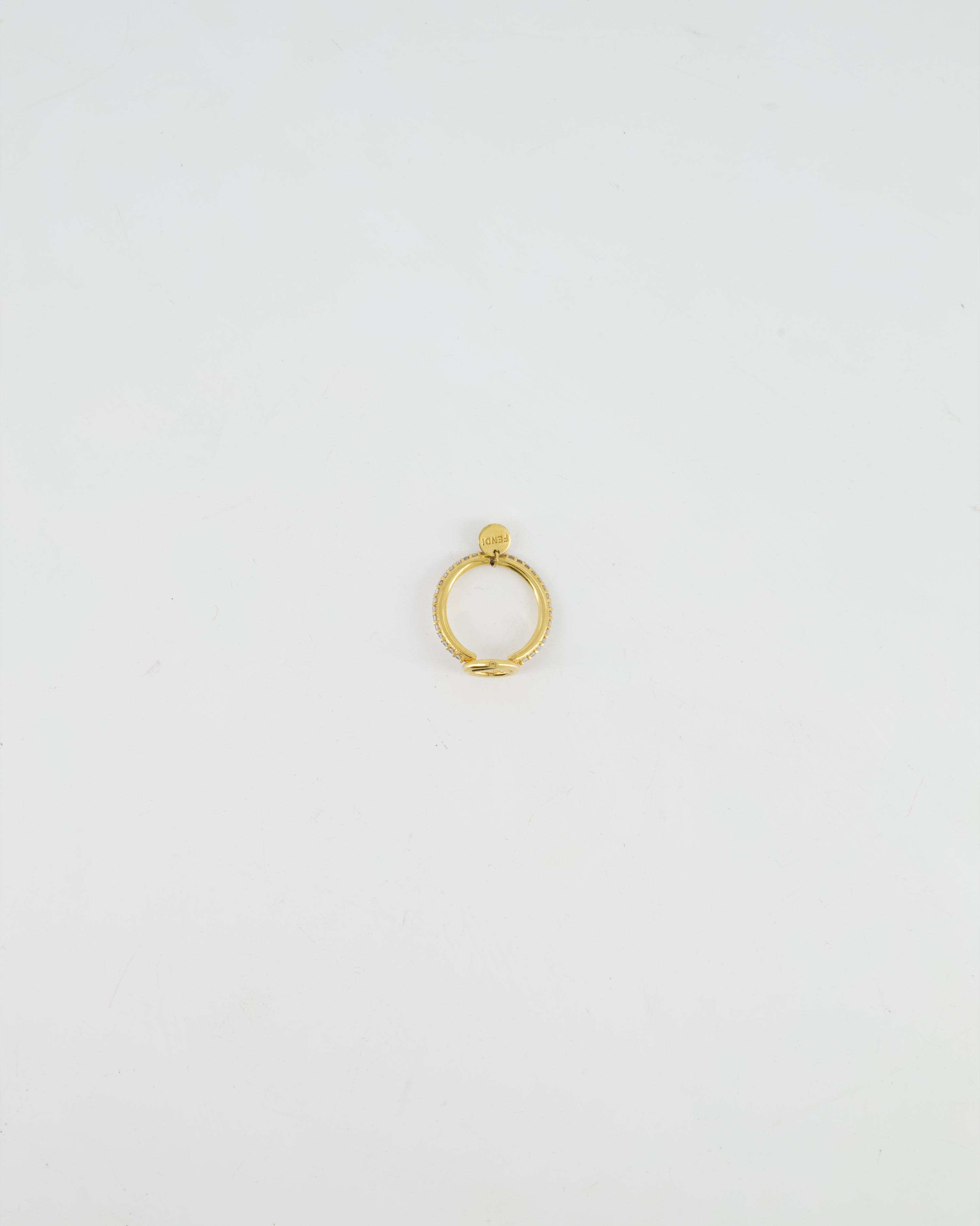 Fendi Gold Crystal Ring with F Logo Detail