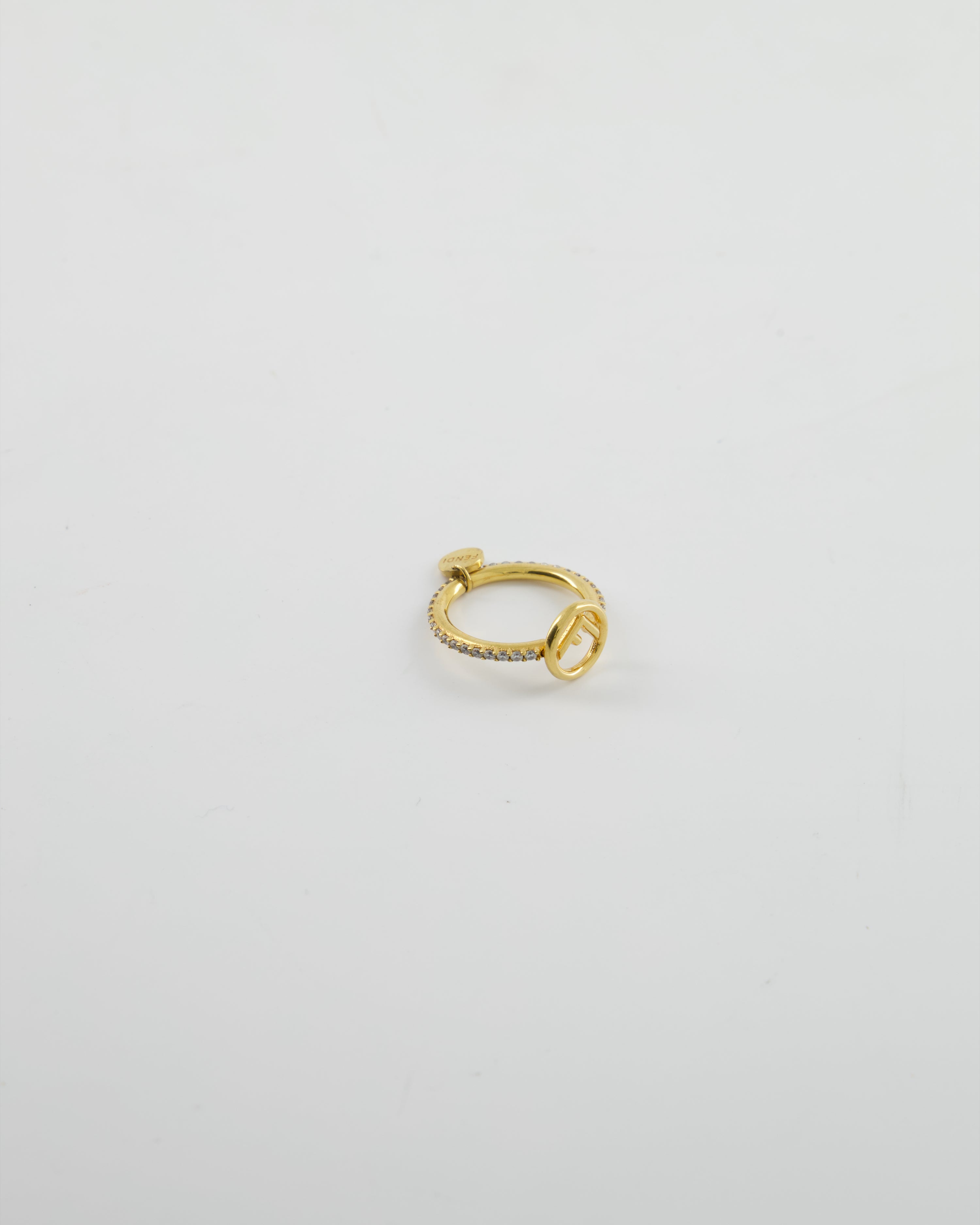 Fendi Gold Crystal Ring with F Logo Detail