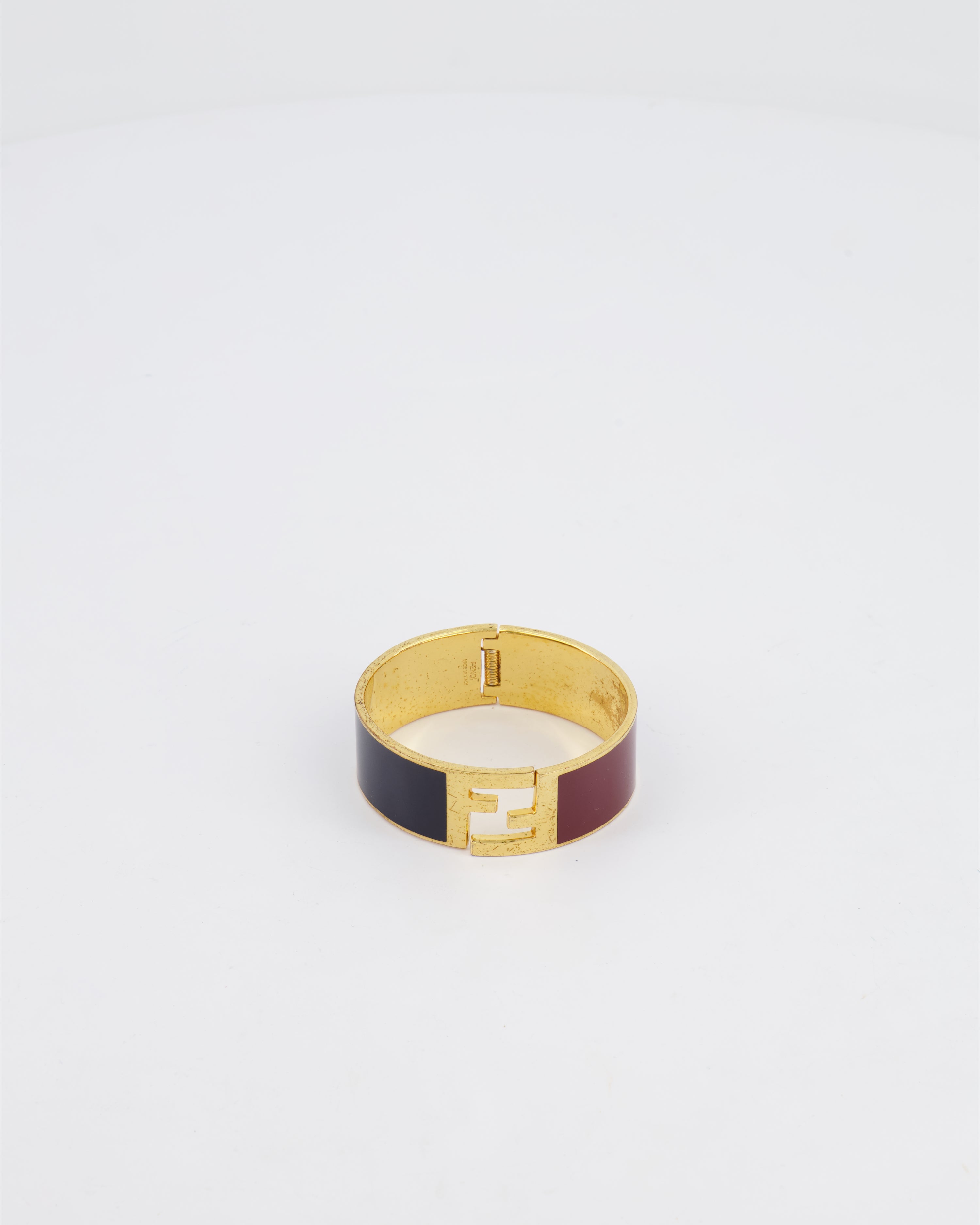 Fendi Gold Fendista FF Bracelet with Black & Burgundy Details