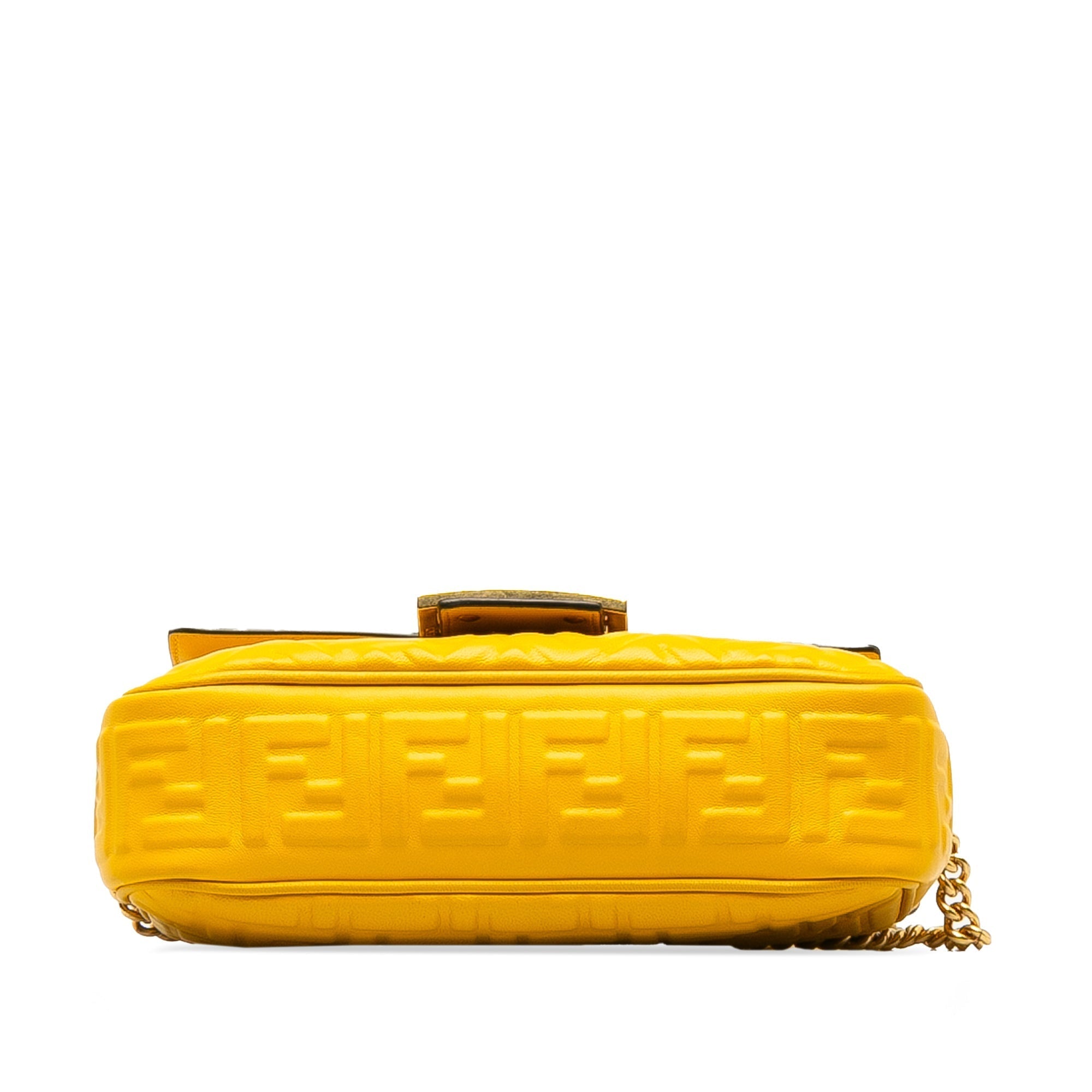 Yellow Fendi Zucca Embossed Chain Midi Baguette Shoulder Bag