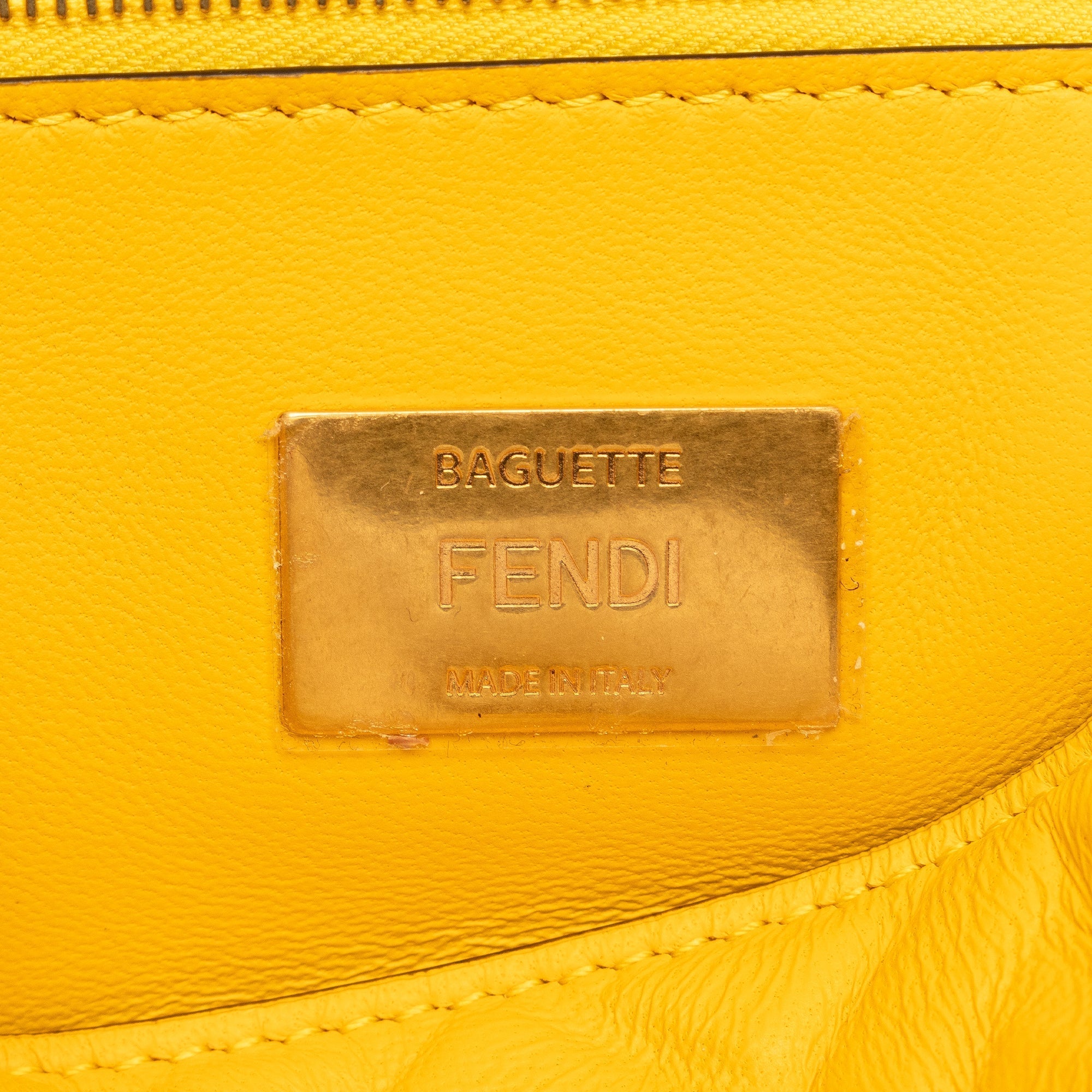 Yellow Fendi Zucca Embossed Chain Midi Baguette Shoulder Bag