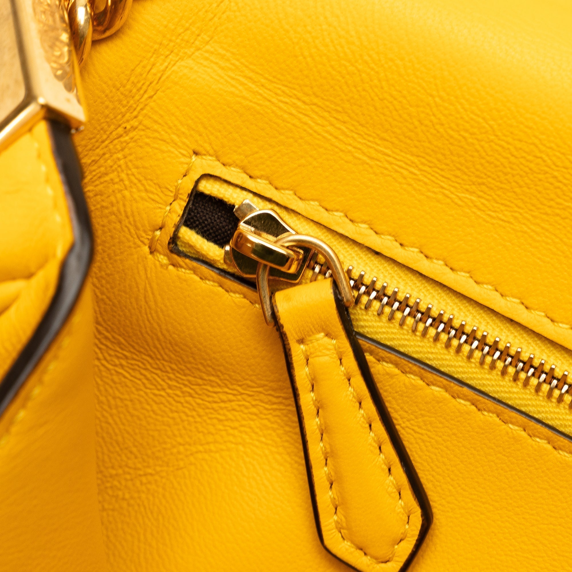 Yellow Fendi Zucca Embossed Chain Midi Baguette Shoulder Bag