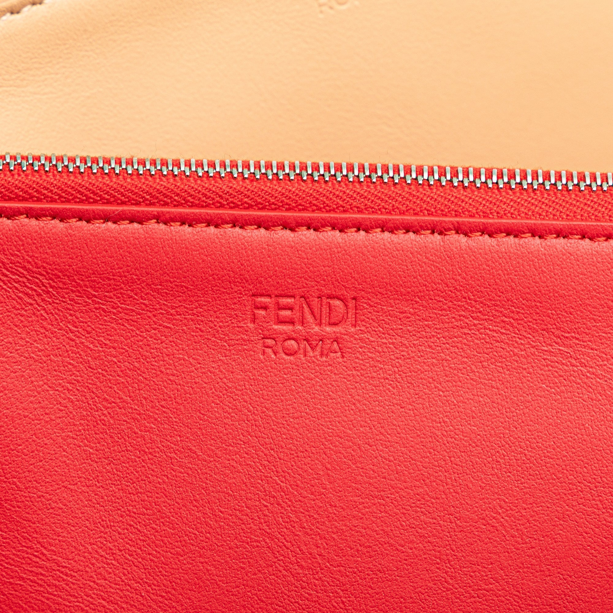 Beige Fendi Zucca Leather and Raffia Triplette Clutch