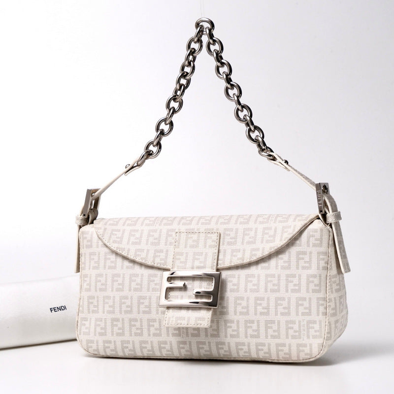 FENDI Handbag 8BR003 PVC White x gray Women Used
