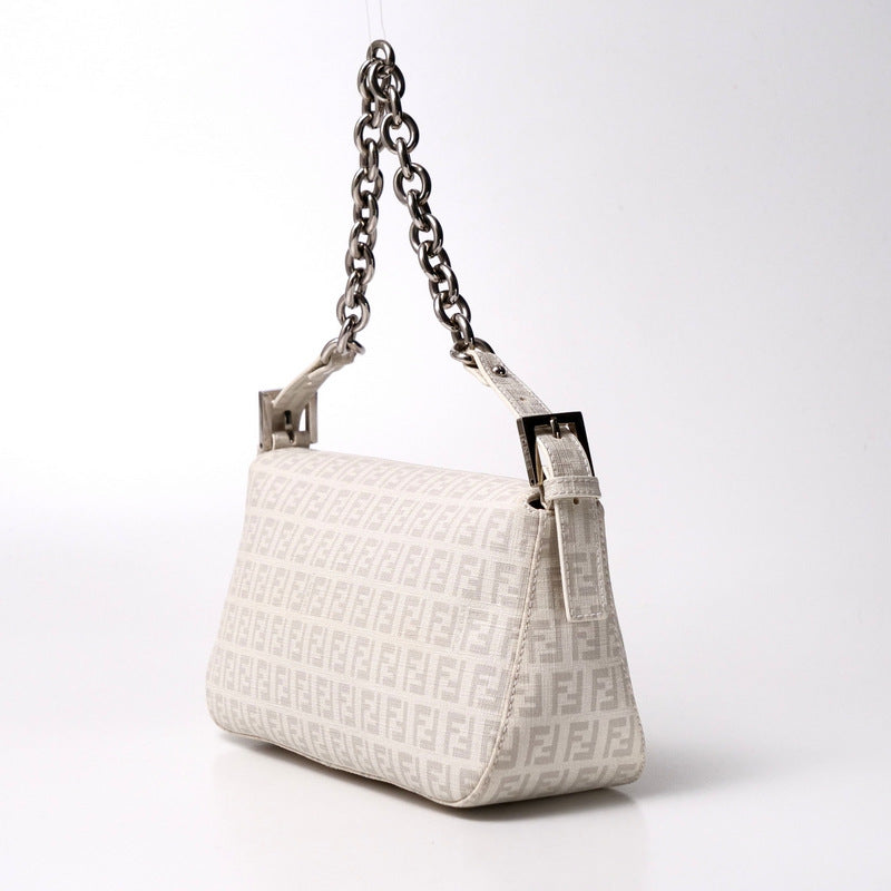 FENDI Handbag 8BR003 PVC White x gray Women Used