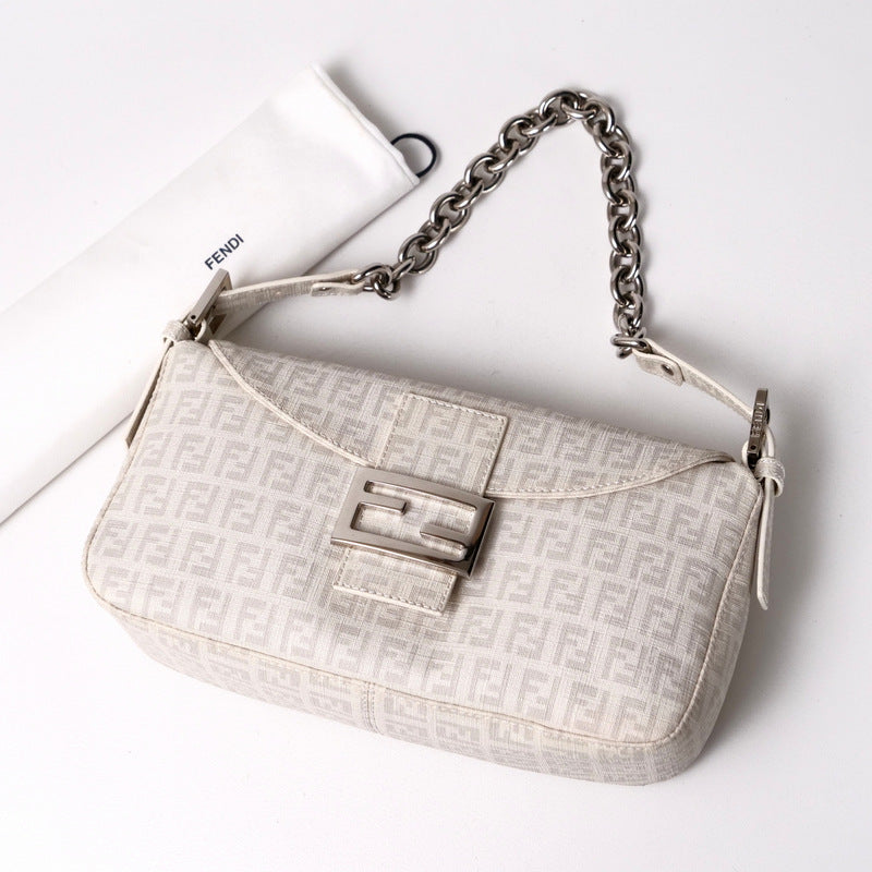 FENDI Handbag 8BR003 PVC White x gray Women Used