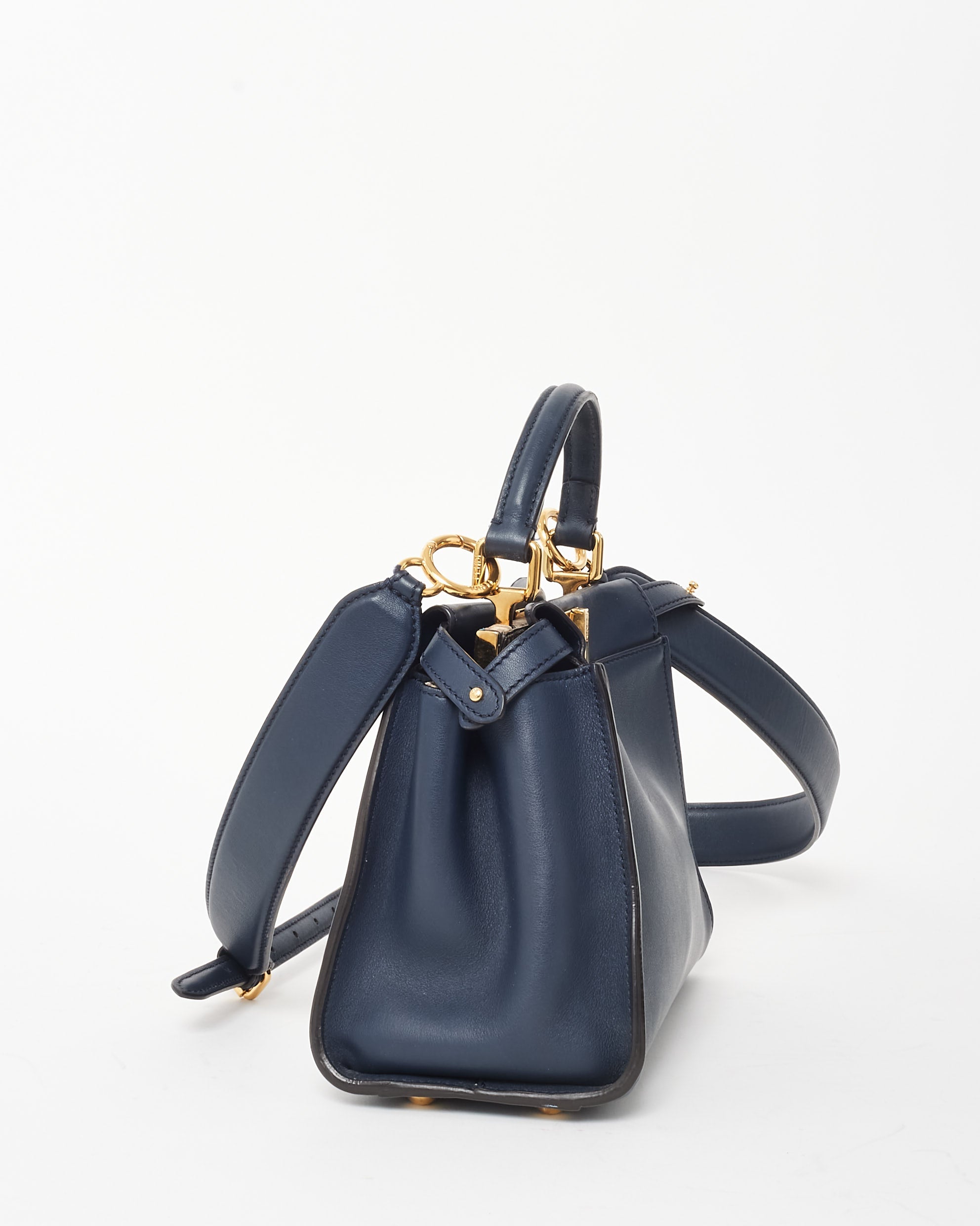 Fendi Dark Navy Leather & Zucchino Interior Mini Peekaboo Bag