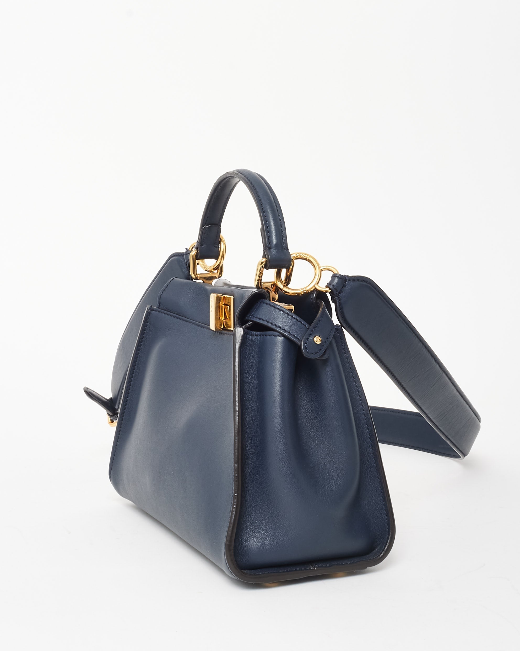 Fendi Dark Navy Leather & Zucchino Interior Mini Peekaboo Bag