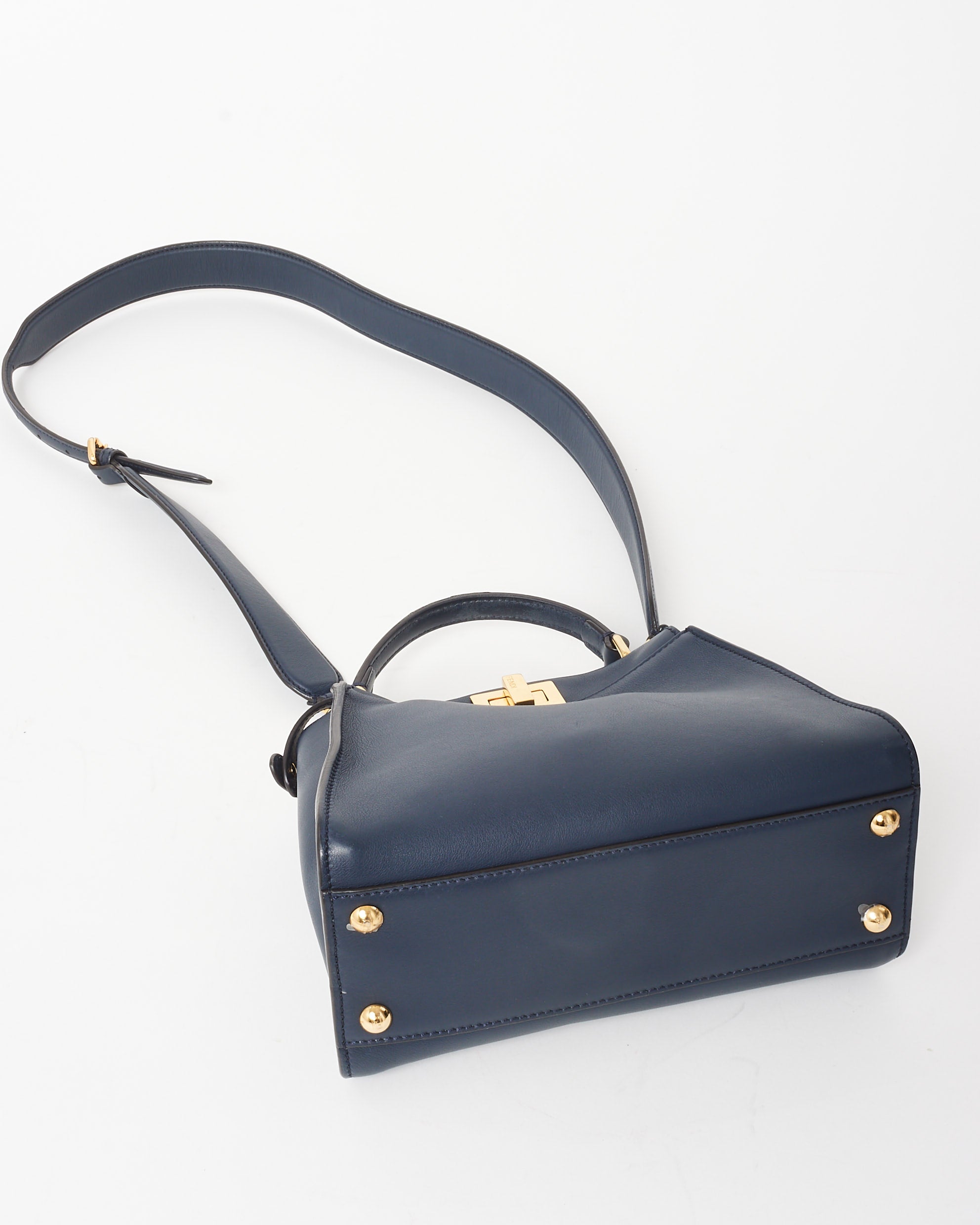 Fendi Dark Navy Leather & Zucchino Interior Mini Peekaboo Bag