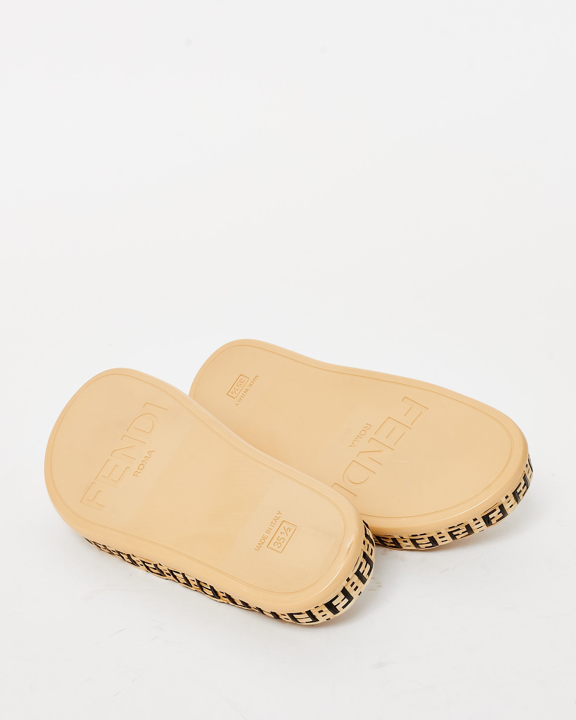 Fendi Beige Raffia Reflection Crisscross Slide Sandals - 35.5