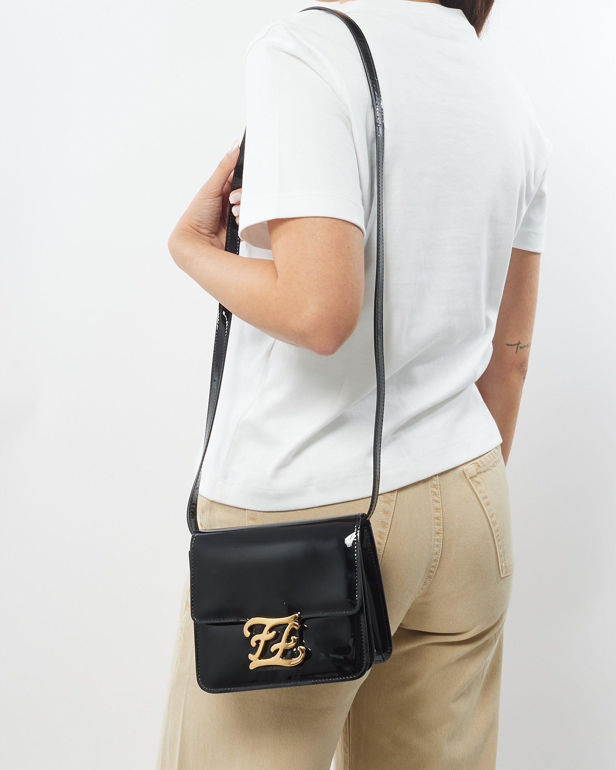 Fendi Black Patent Leather Karligraphy Small Crossbody Bag