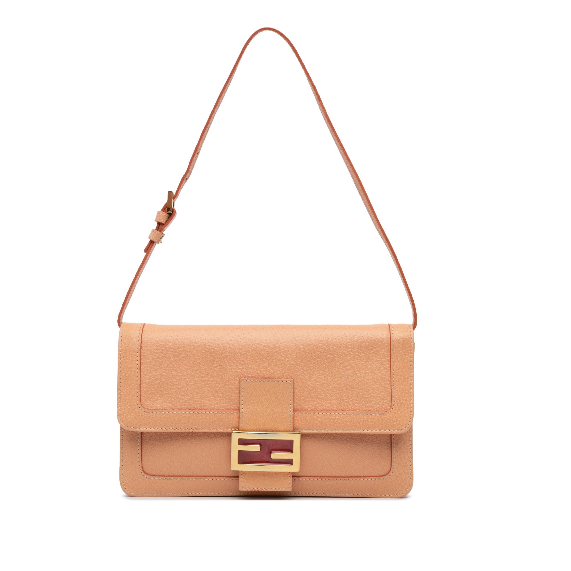 Orange Fendi Calfskin Baguette Shoulder Bag