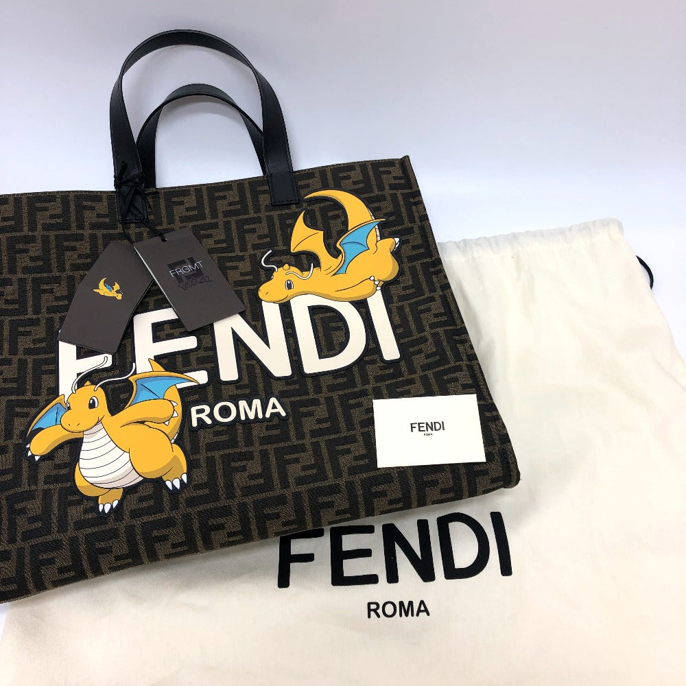 FENDI Tote Bag Canvas / leather Brown Zucca Pokemon Dragonite Women Used