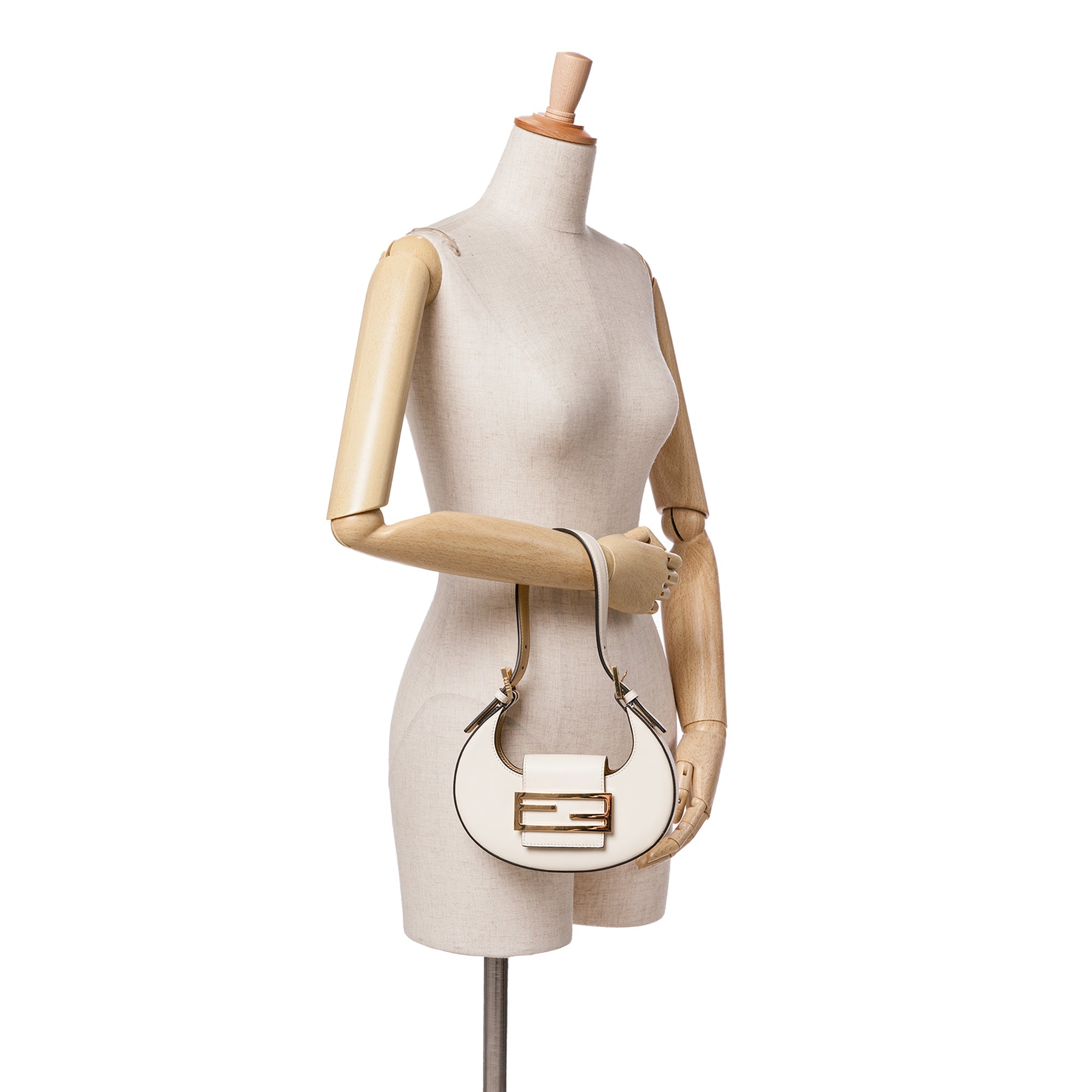 White Fendi Mini Leather Cookie Hobo