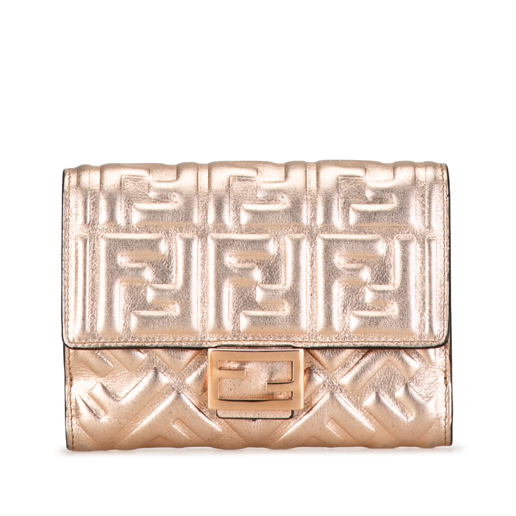 Gold Fendi Zucca Embossed Compact Wallet
