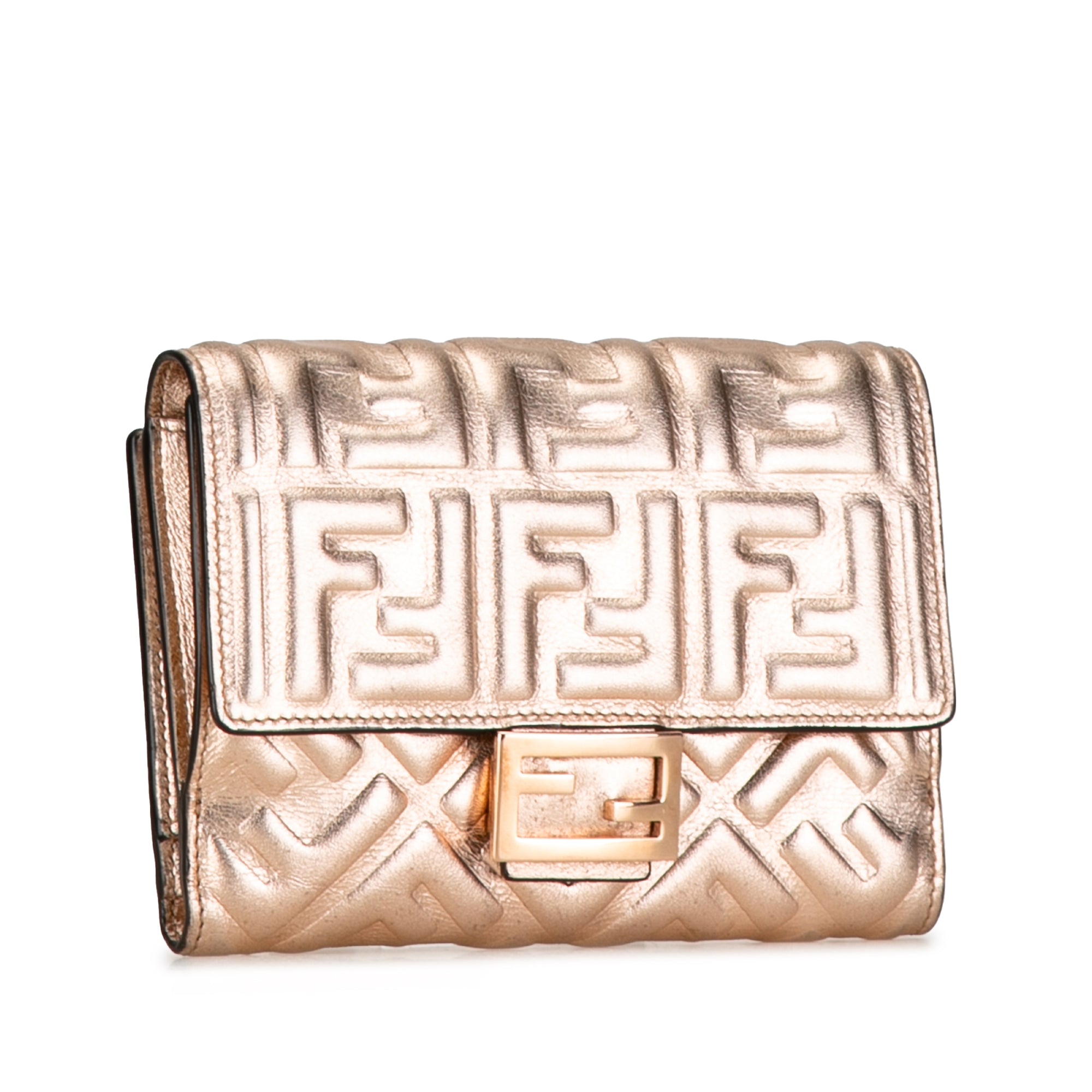Gold Fendi Zucca Embossed Compact Wallet
