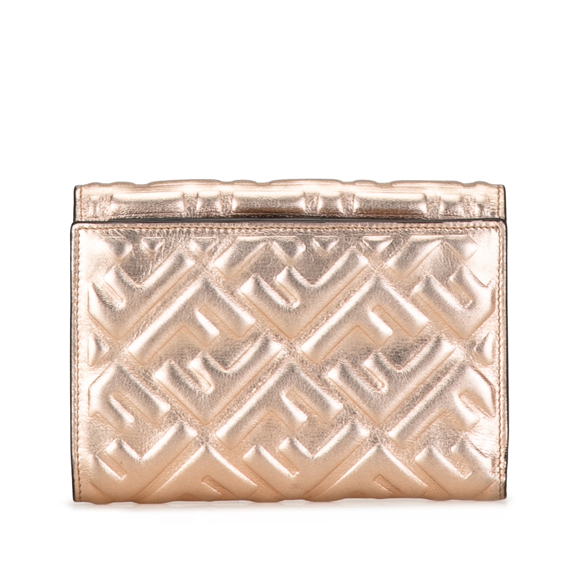 Gold Fendi Zucca Embossed Compact Wallet