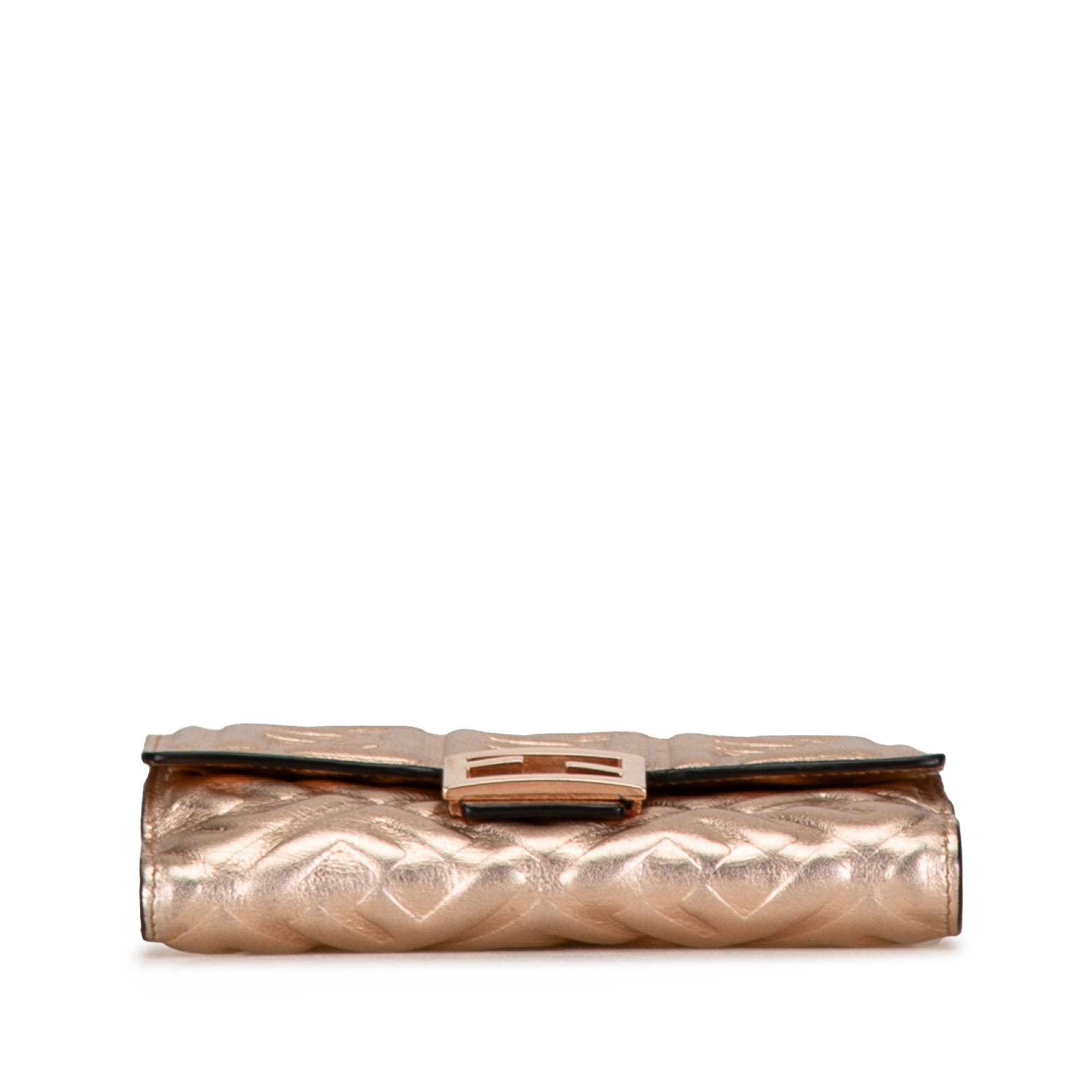 Gold Fendi Zucca Embossed Compact Wallet