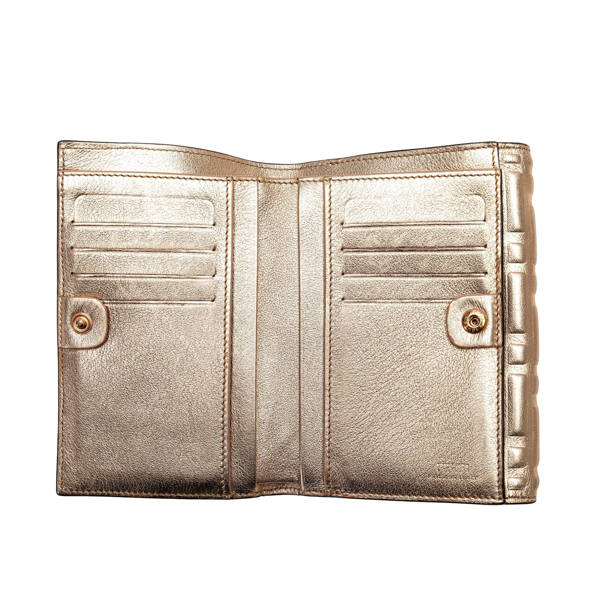 Gold Fendi Zucca Embossed Compact Wallet
