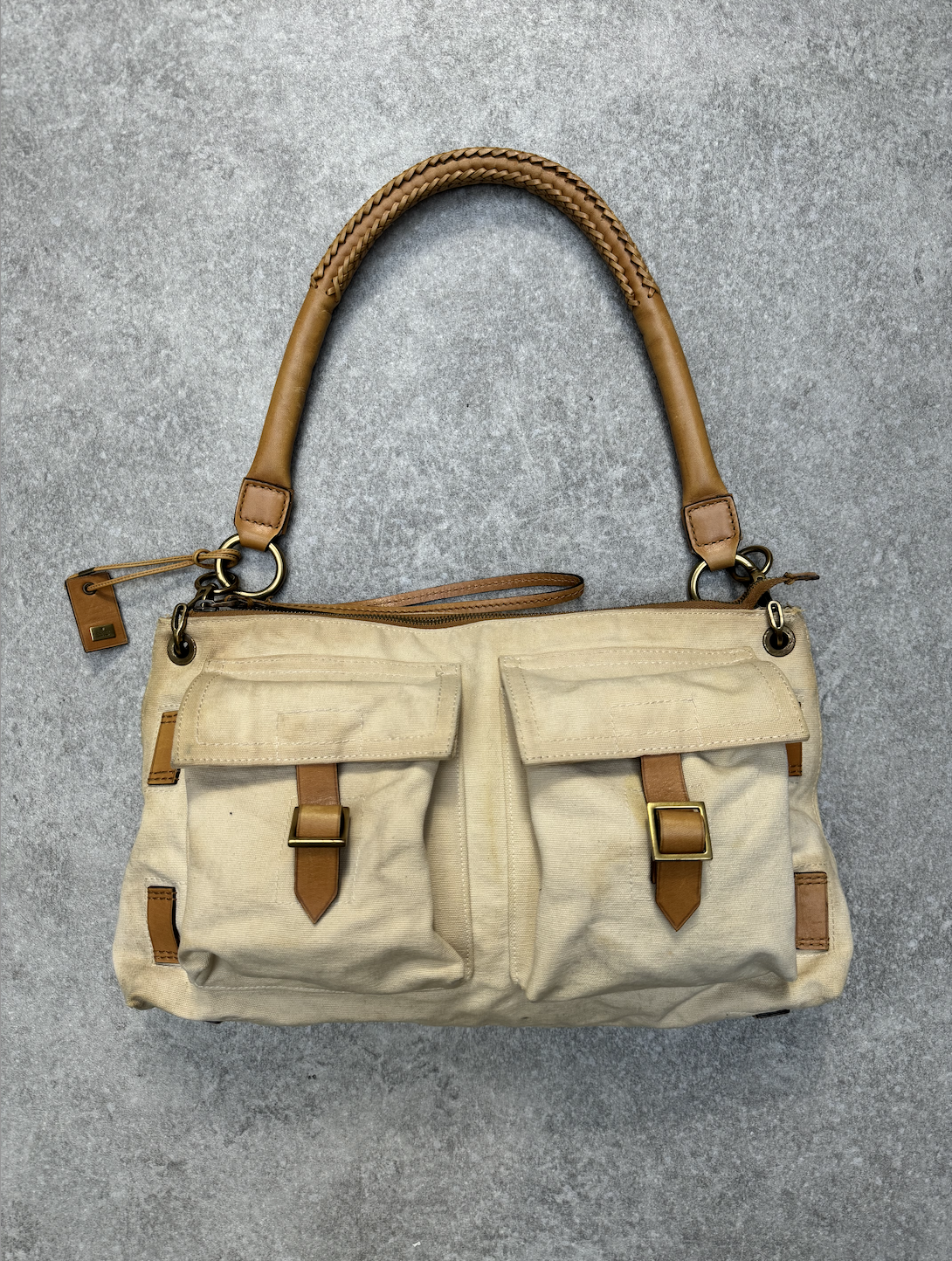 Gucci Multi Pockets Canvas Leather Shoulder Bag / One Size / Brown