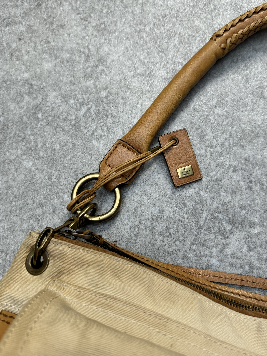 Gucci Multi Pockets Canvas Leather Shoulder Bag / One Size / Brown