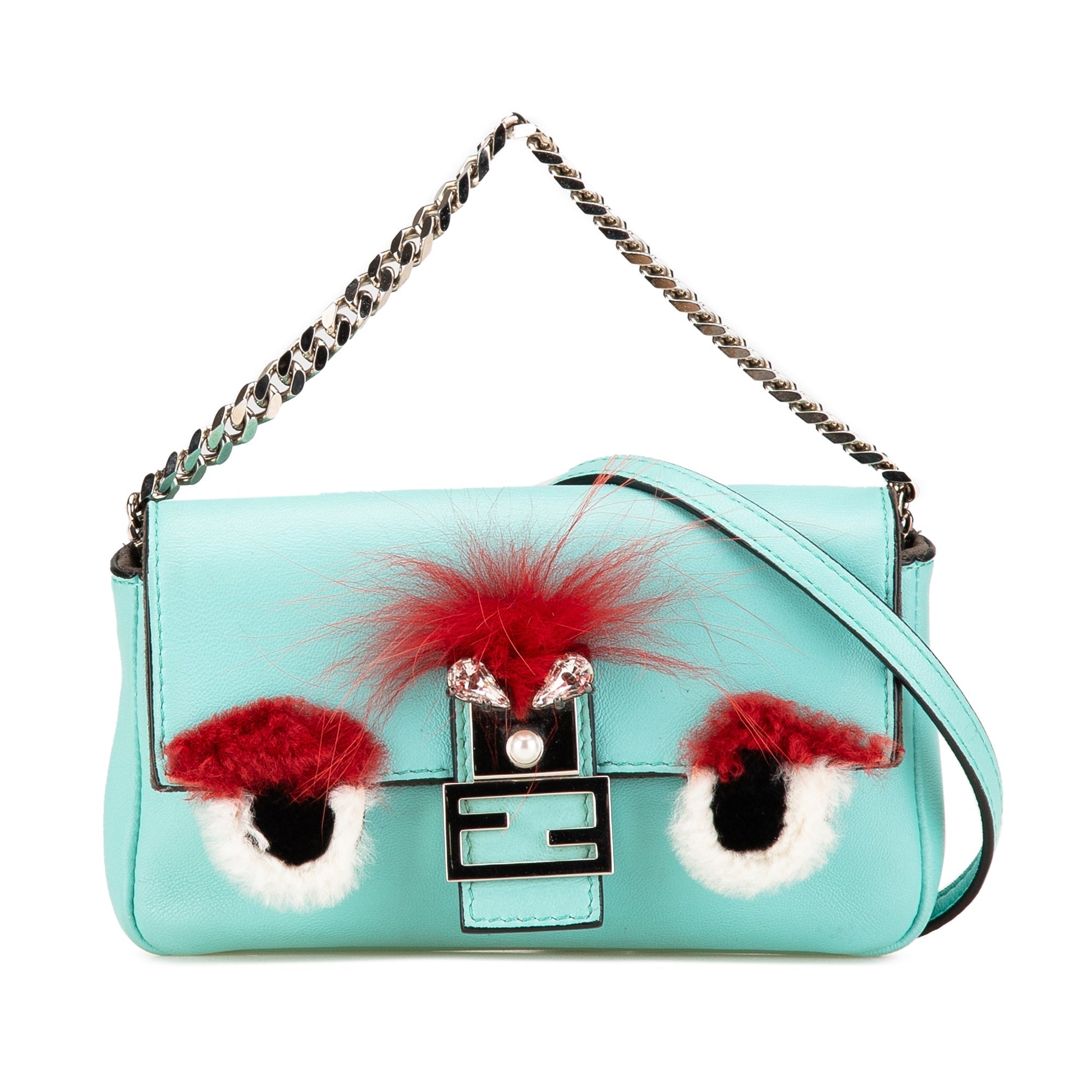 Blue Fendi Micro Leather Monster Baguette Satchel