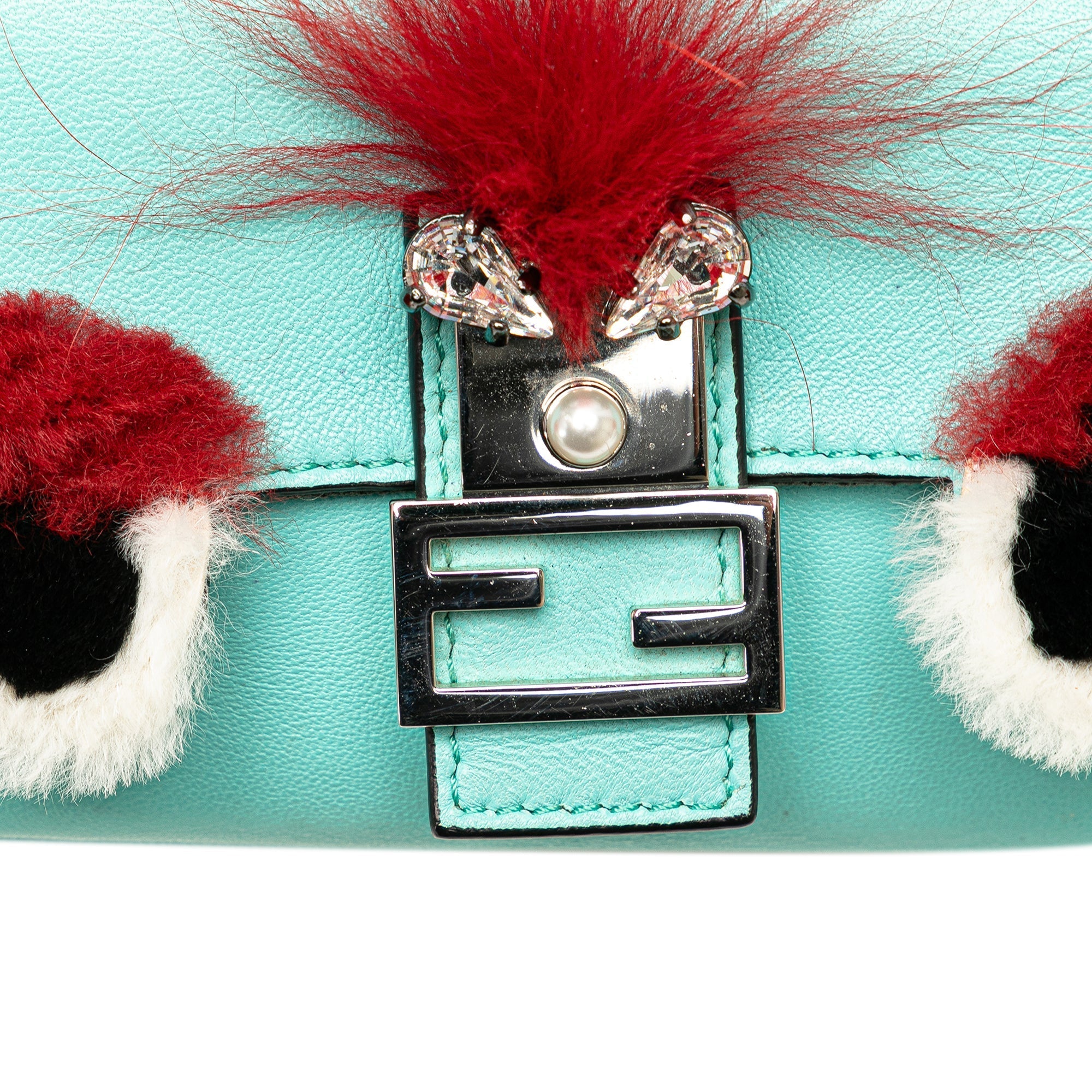 Blue Fendi Micro Leather Monster Baguette Satchel