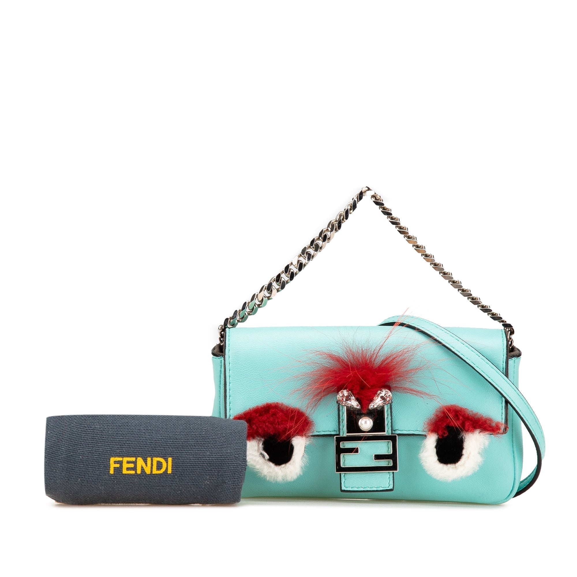 Blue Fendi Micro Leather Monster Baguette Satchel