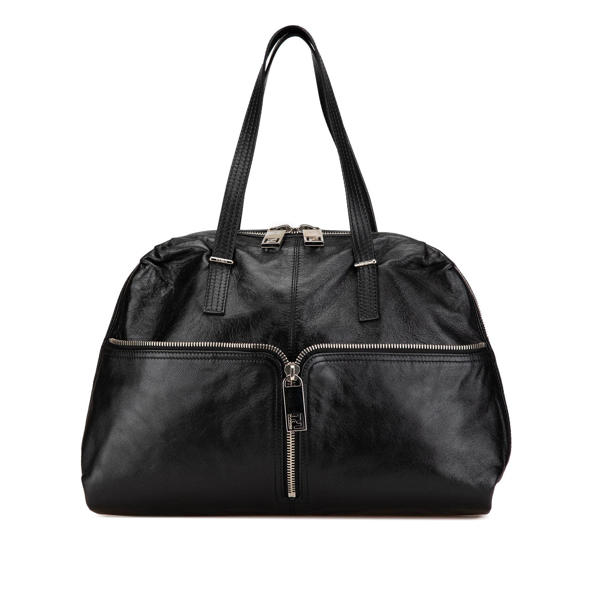 Black Fendi Leather Unzipped Shoulder Bag
