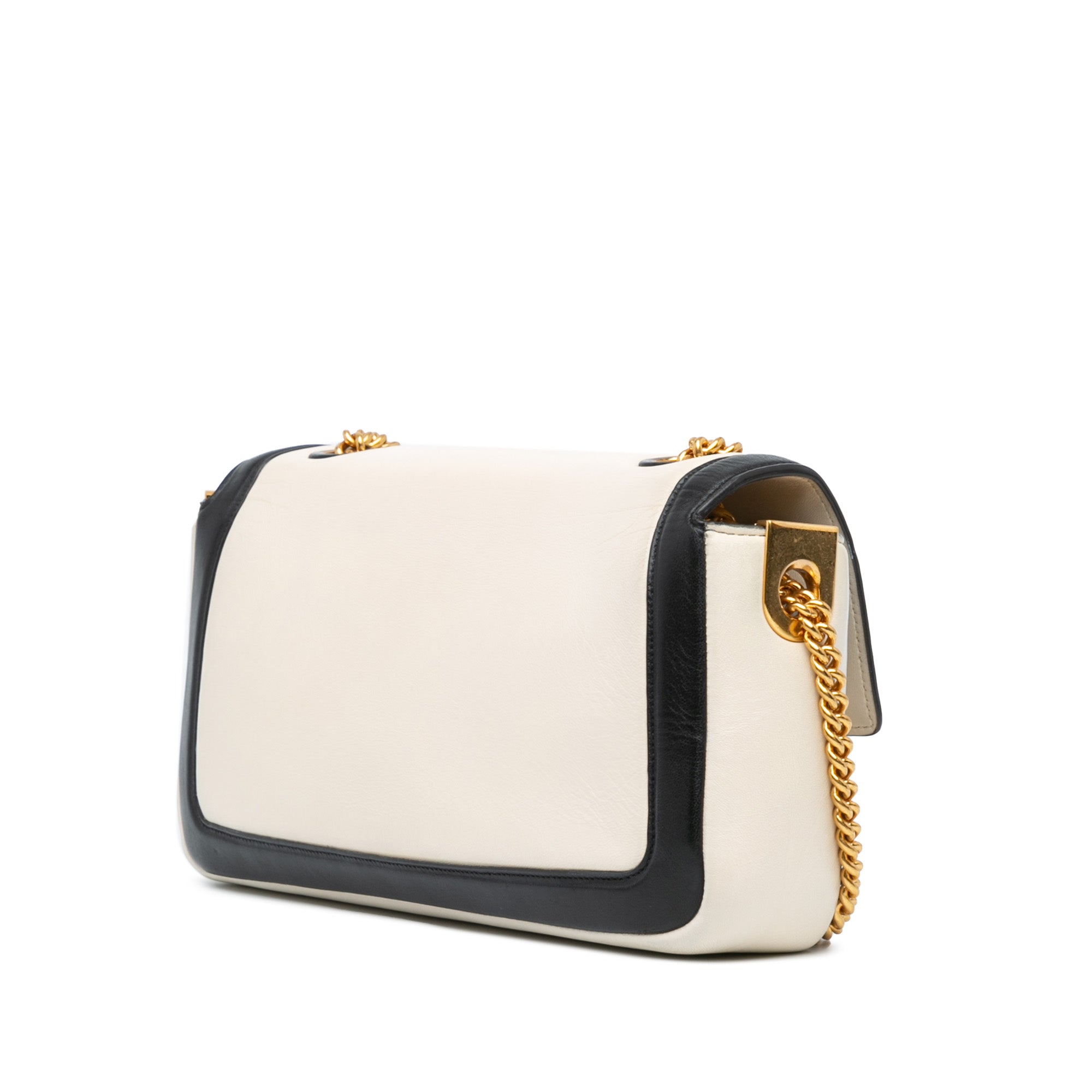 White Fendi Bicolor Leather Chain Baguette Shoulder Bag