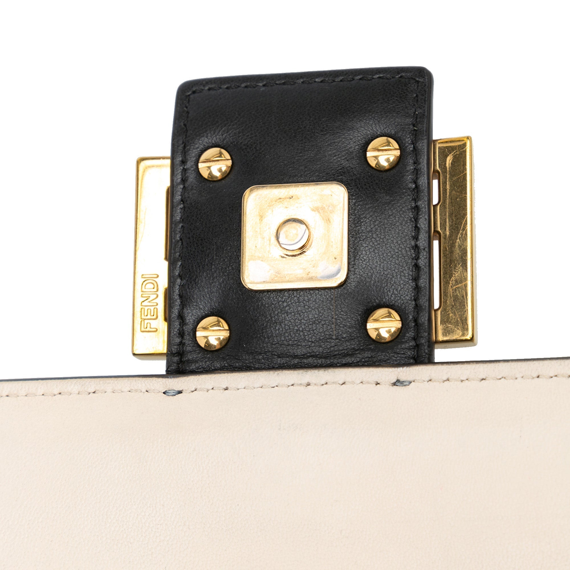 White Fendi Bicolor Leather Chain Baguette Shoulder Bag