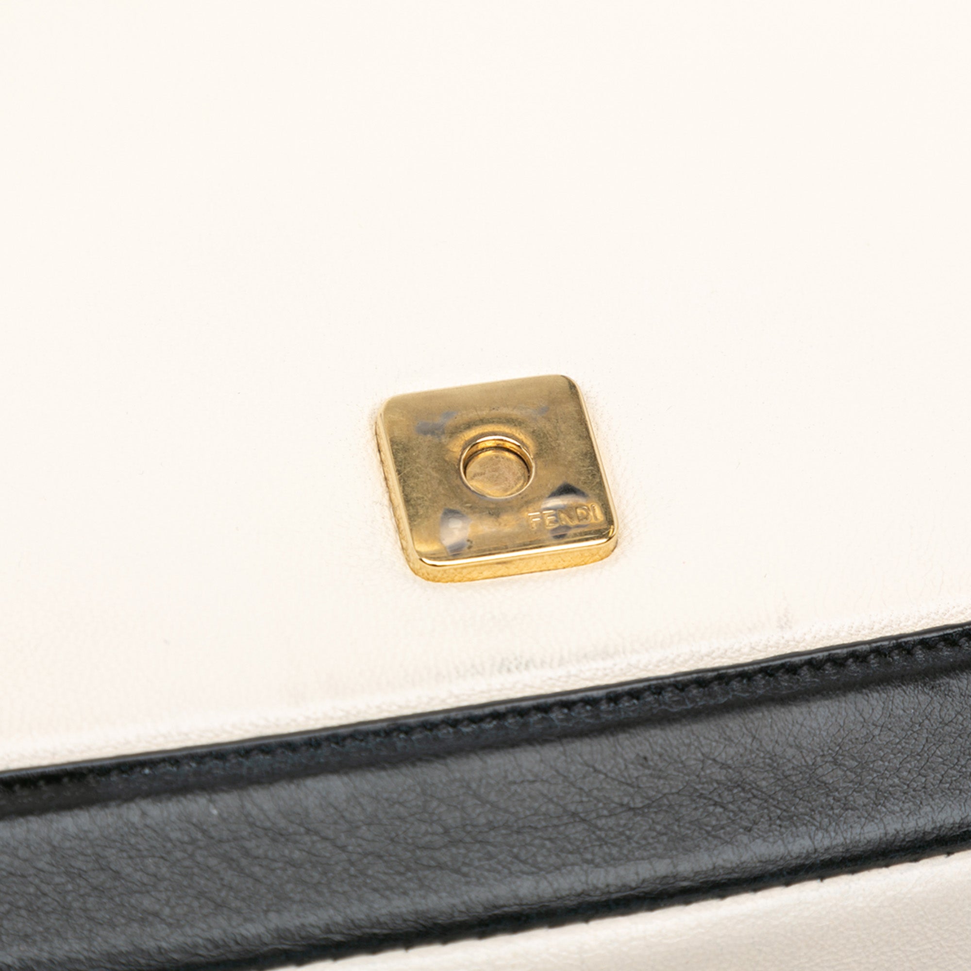 White Fendi Bicolor Leather Chain Baguette Shoulder Bag