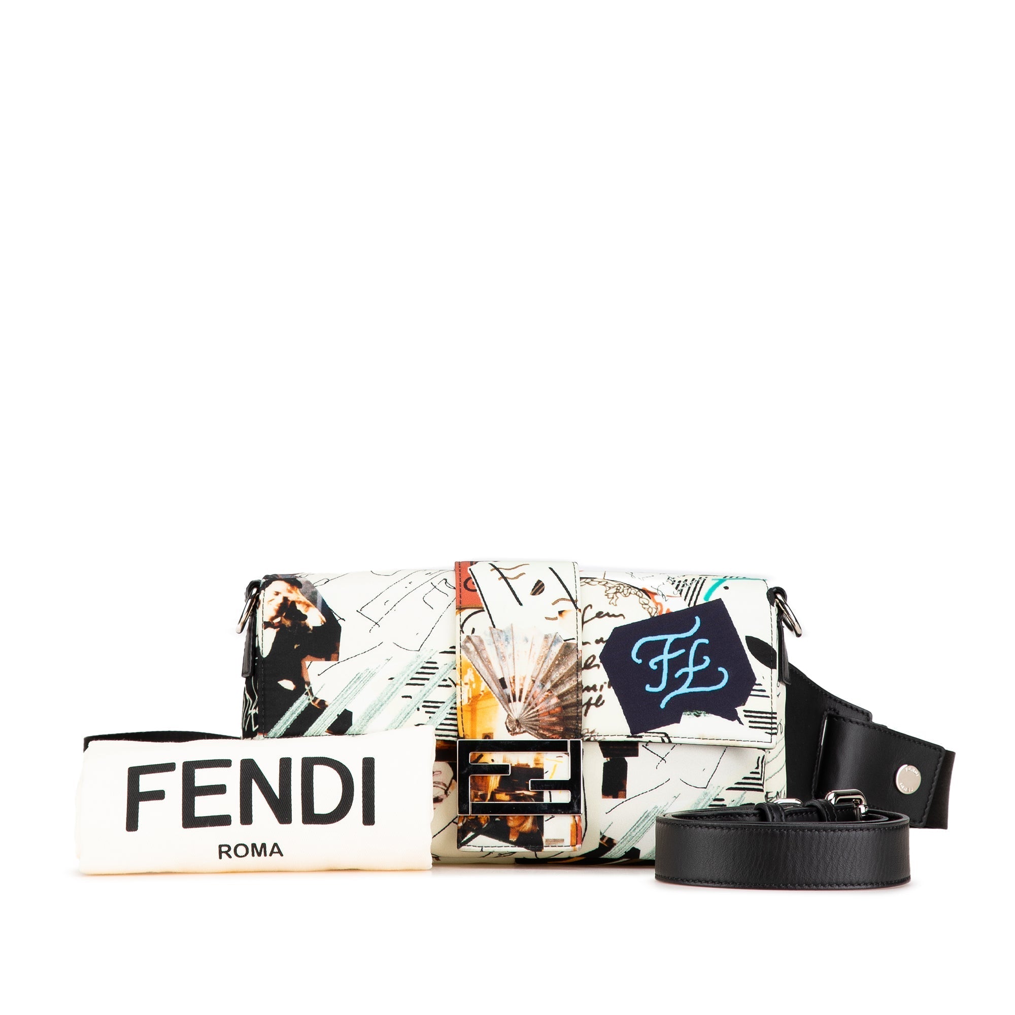 White Fendi Nylon Karl Kollage Convertible Belt Baguette