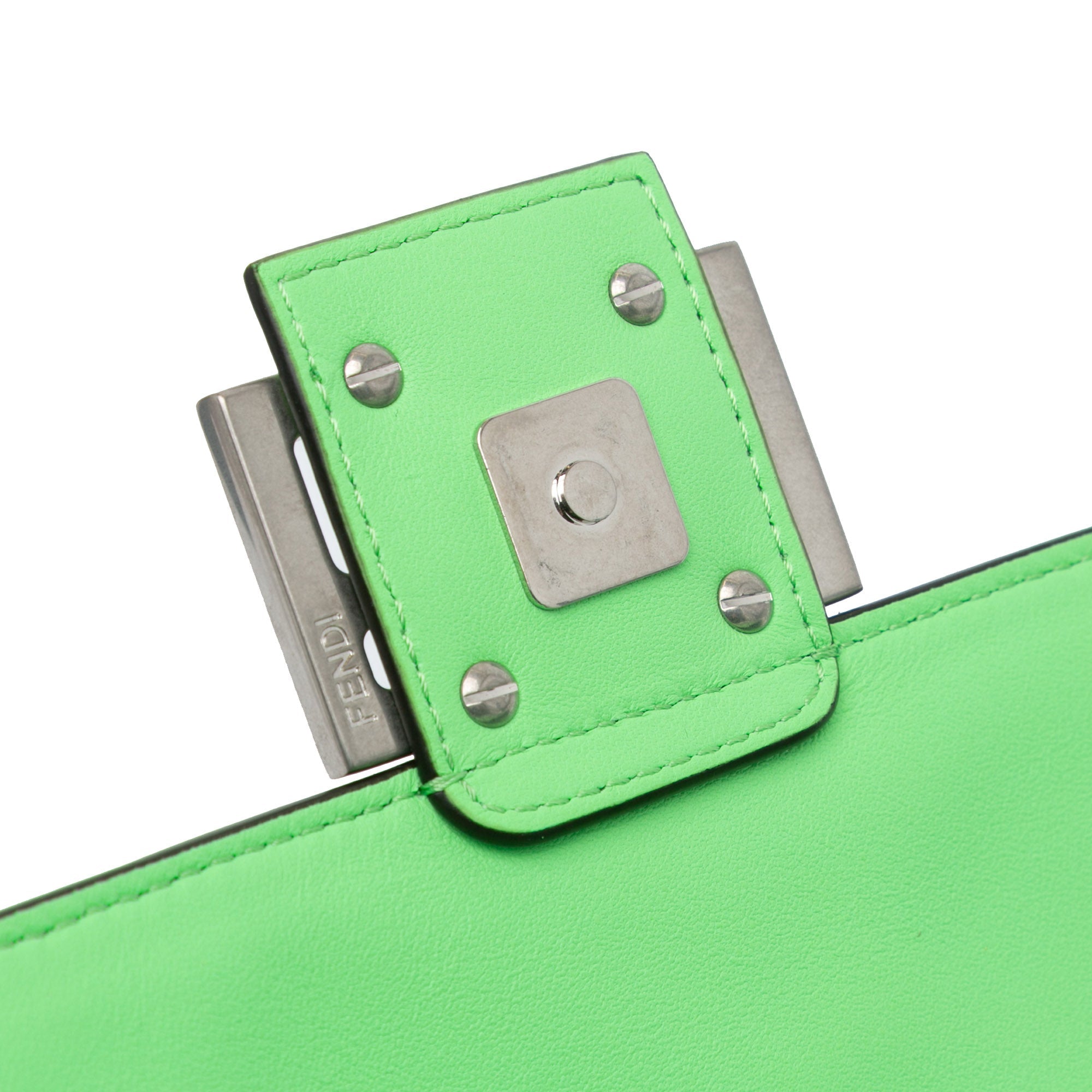 Green Fendi Zucca Embossed Stitched Leather Baguette Satchel