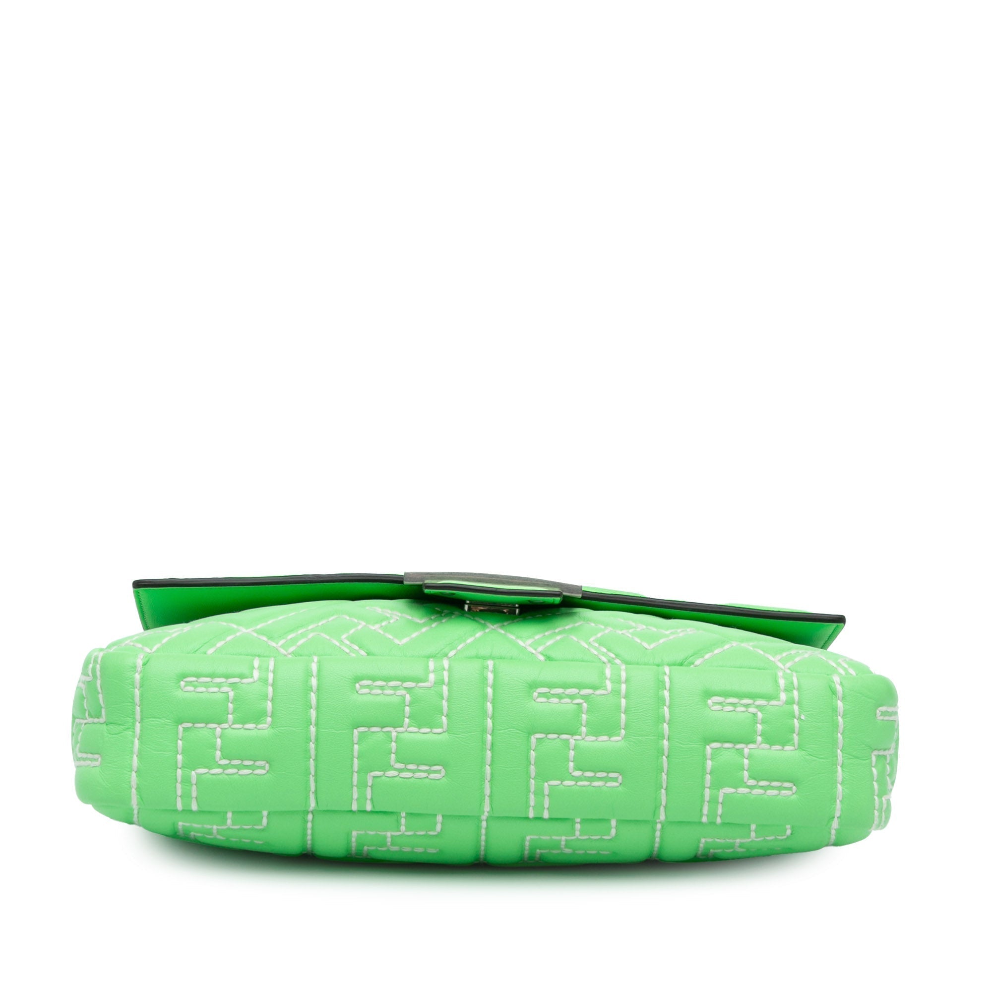 Green Fendi Zucca Embossed Stitched Leather Baguette Satchel
