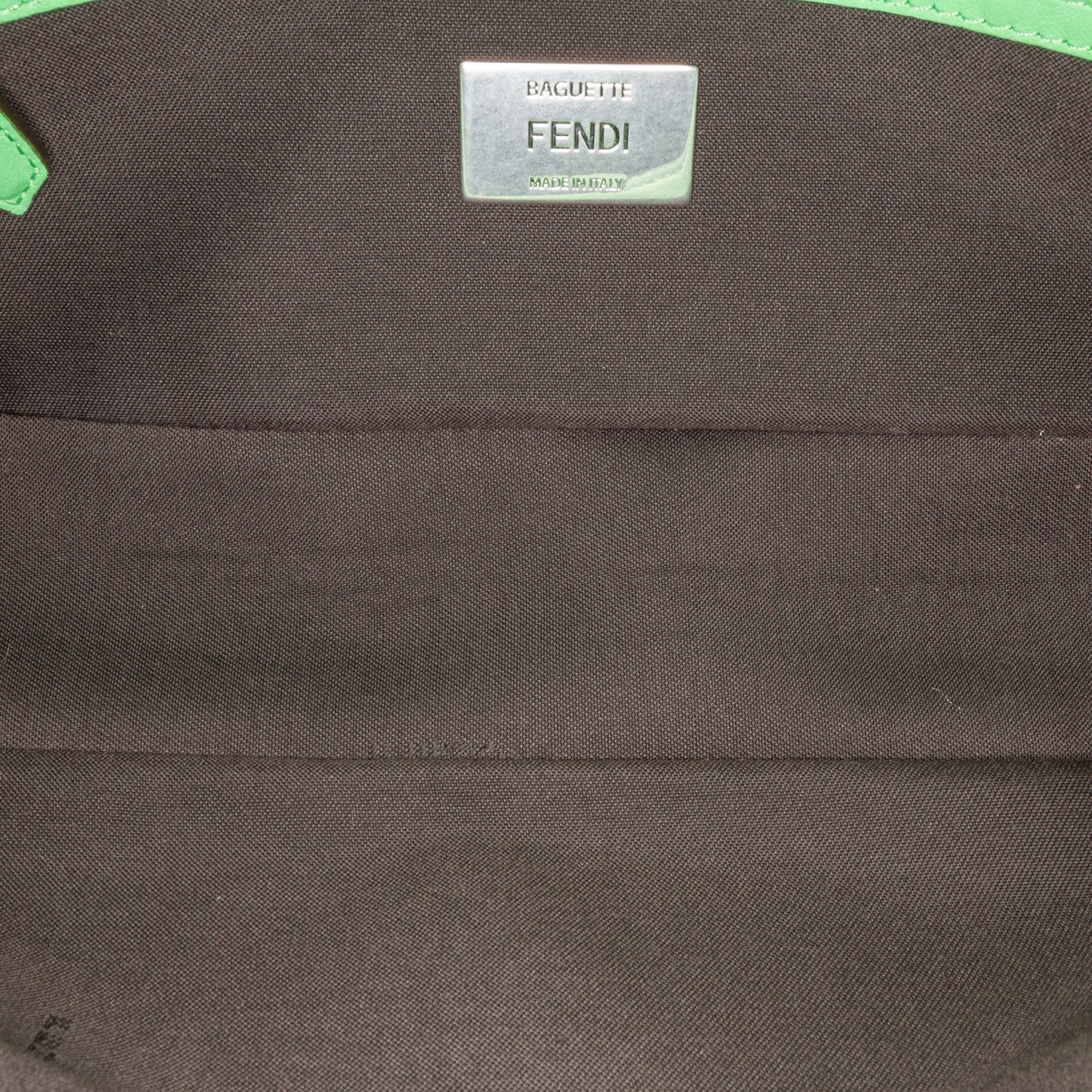 Green Fendi Zucca Embossed Stitched Leather Baguette Satchel
