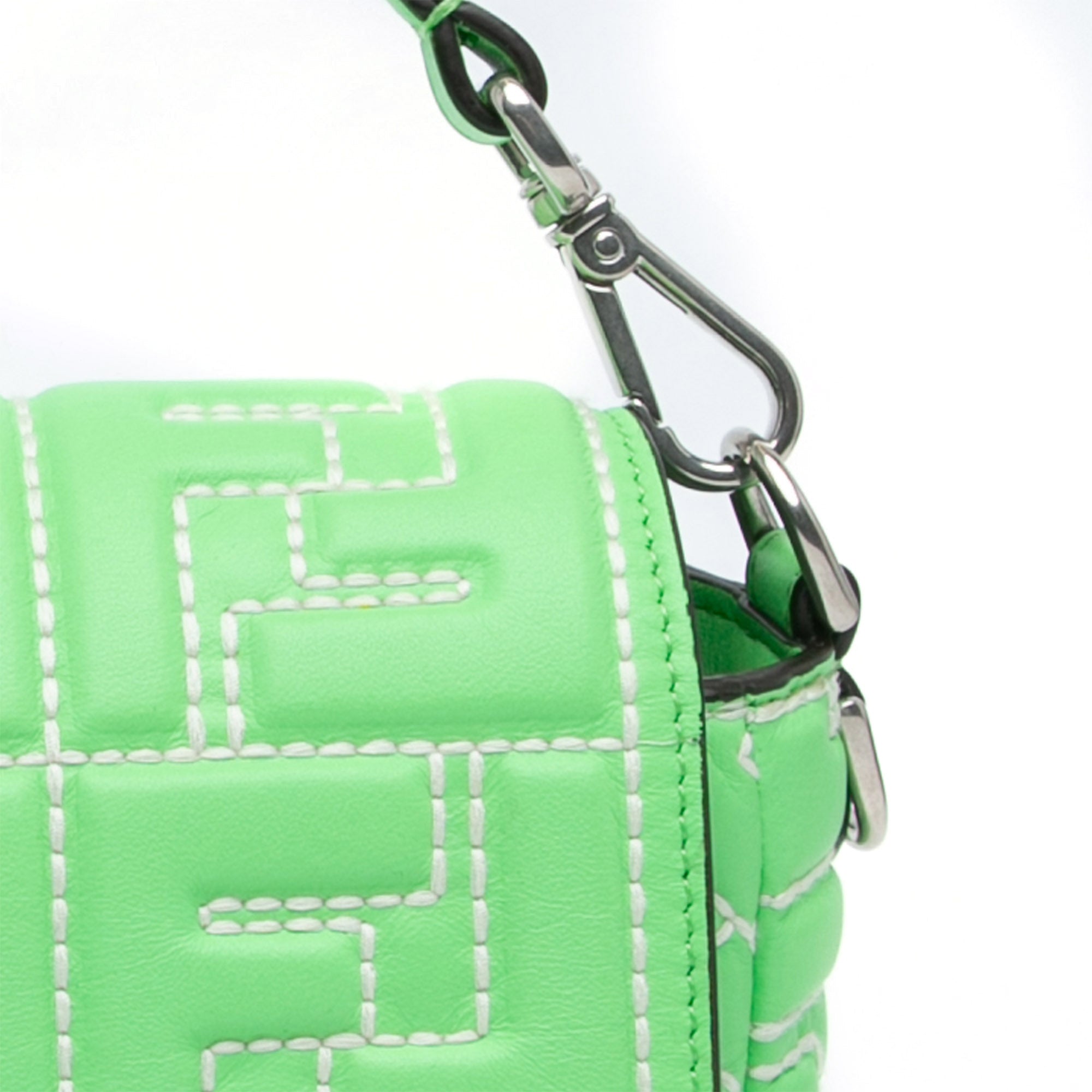 Green Fendi Zucca Embossed Stitched Leather Baguette Satchel