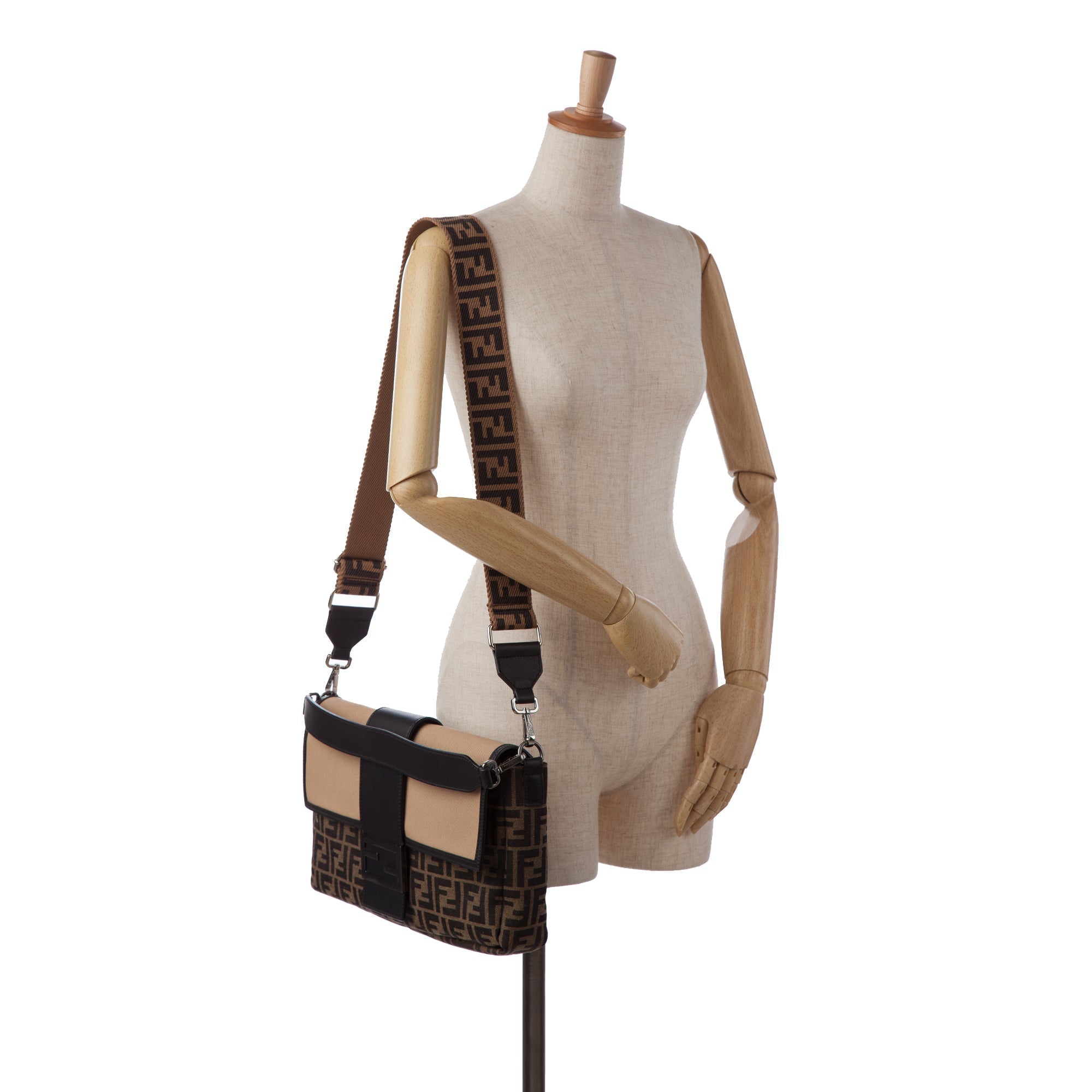 Brown Fendi Large Zucca Canvas Convertible Belt Baguette Satchel