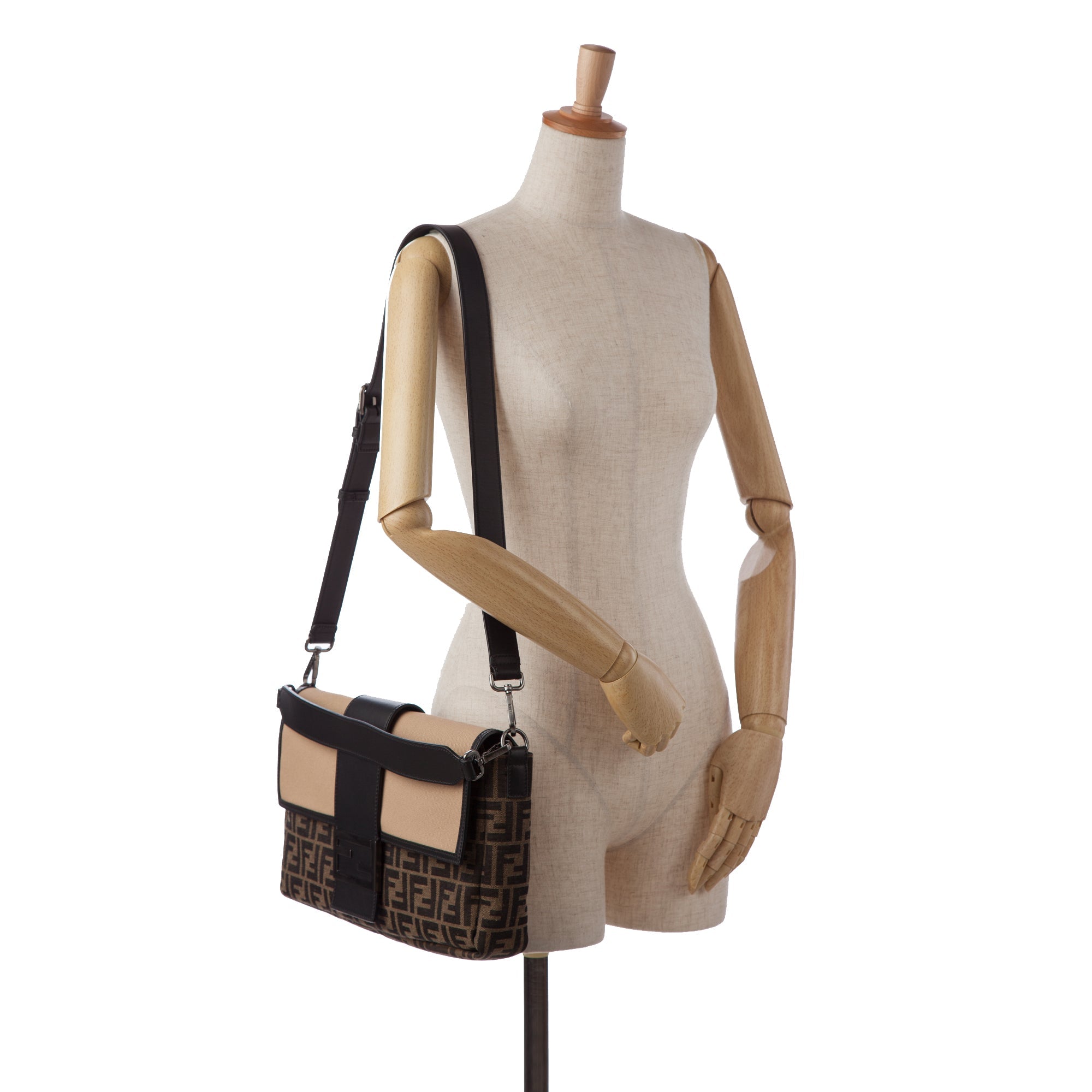 Brown Fendi Large Zucca Canvas Convertible Belt Baguette Satchel
