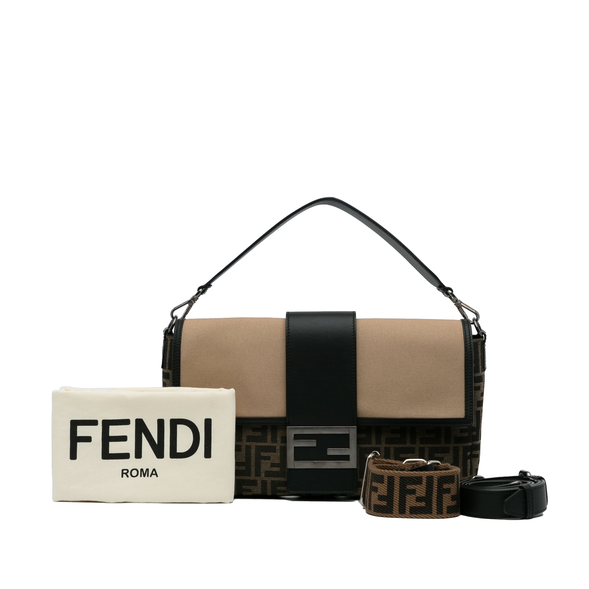 Brown Fendi Large Zucca Canvas Convertible Belt Baguette Satchel